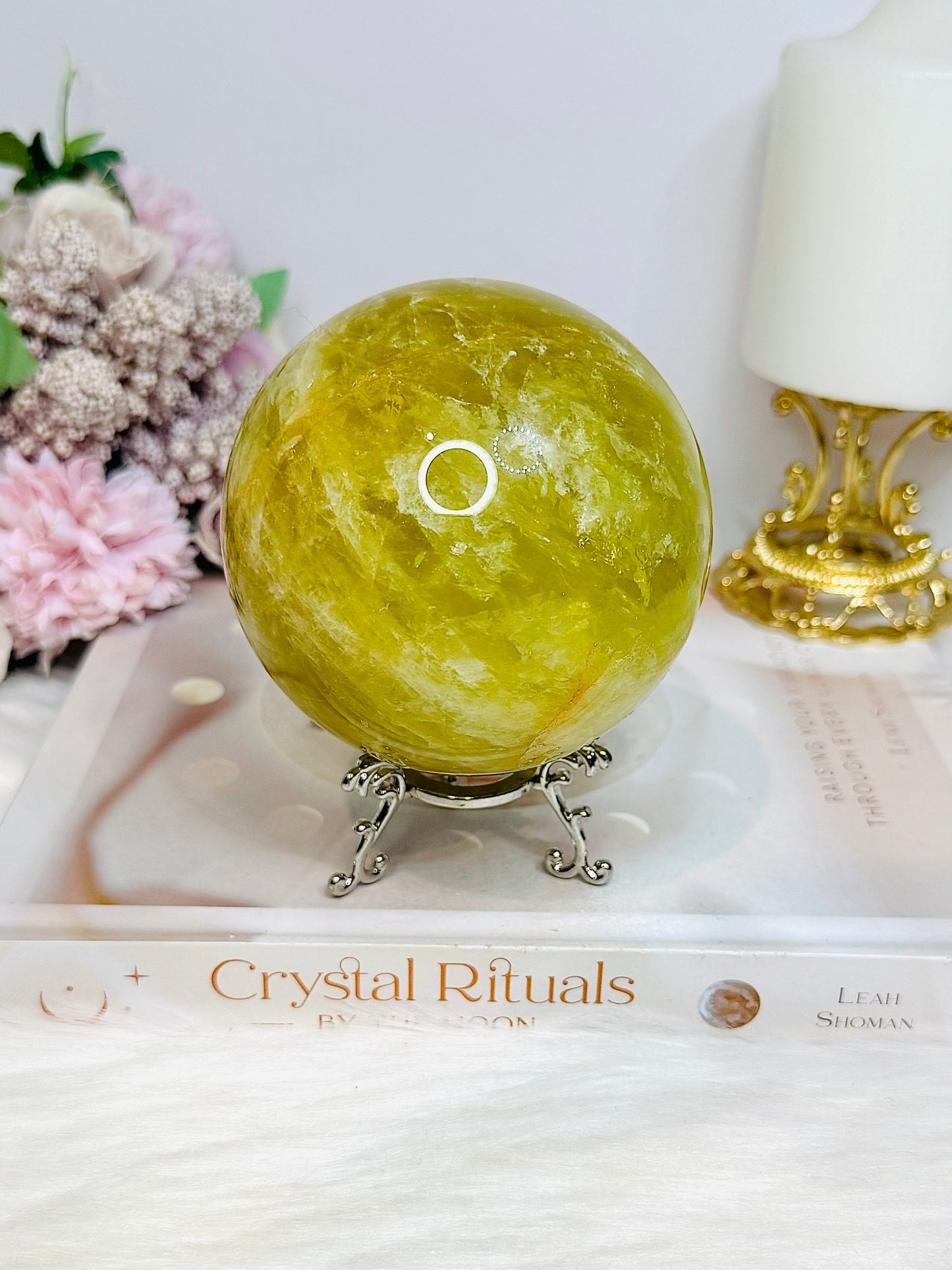 Large Citrine Sphere With Rainbows (heat treated) On Stand 870g