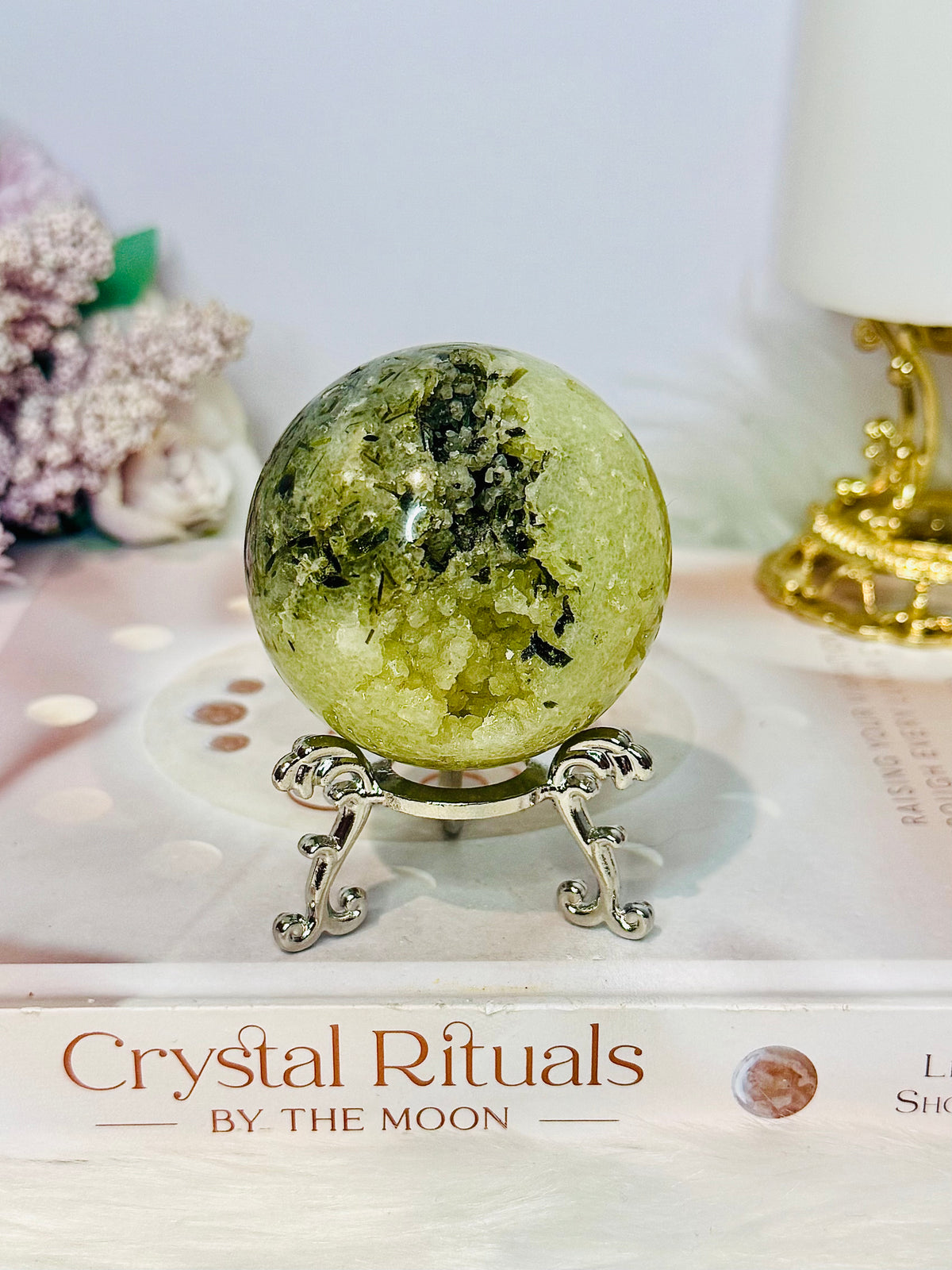 Druzy Prehnite Sphere on Stand 269g