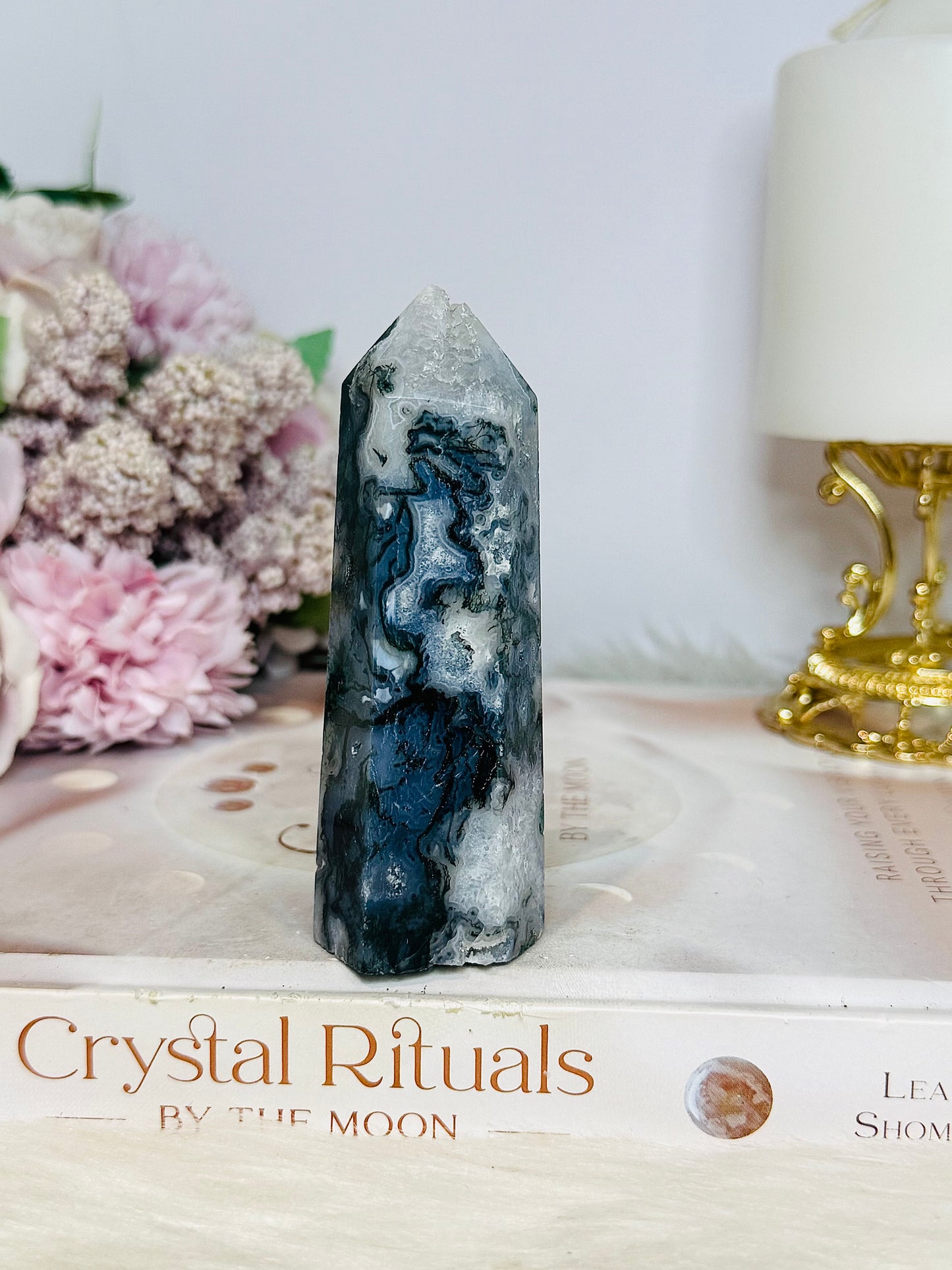 Moss Agate Druzy Tower 9cm