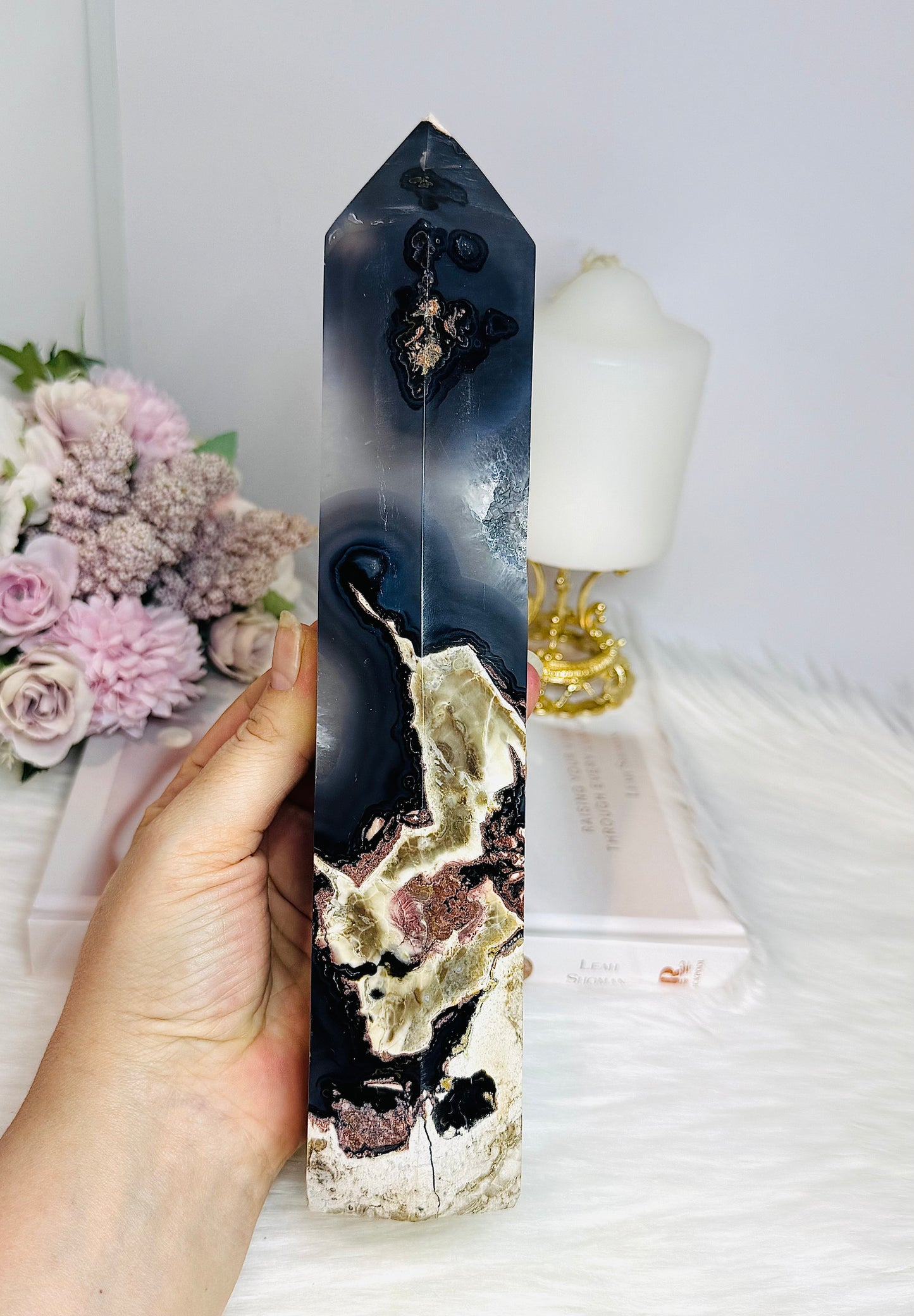 Huge Natural Volcano Agate Druzy Tower ~ UV Reactive 25cm 1.09KG