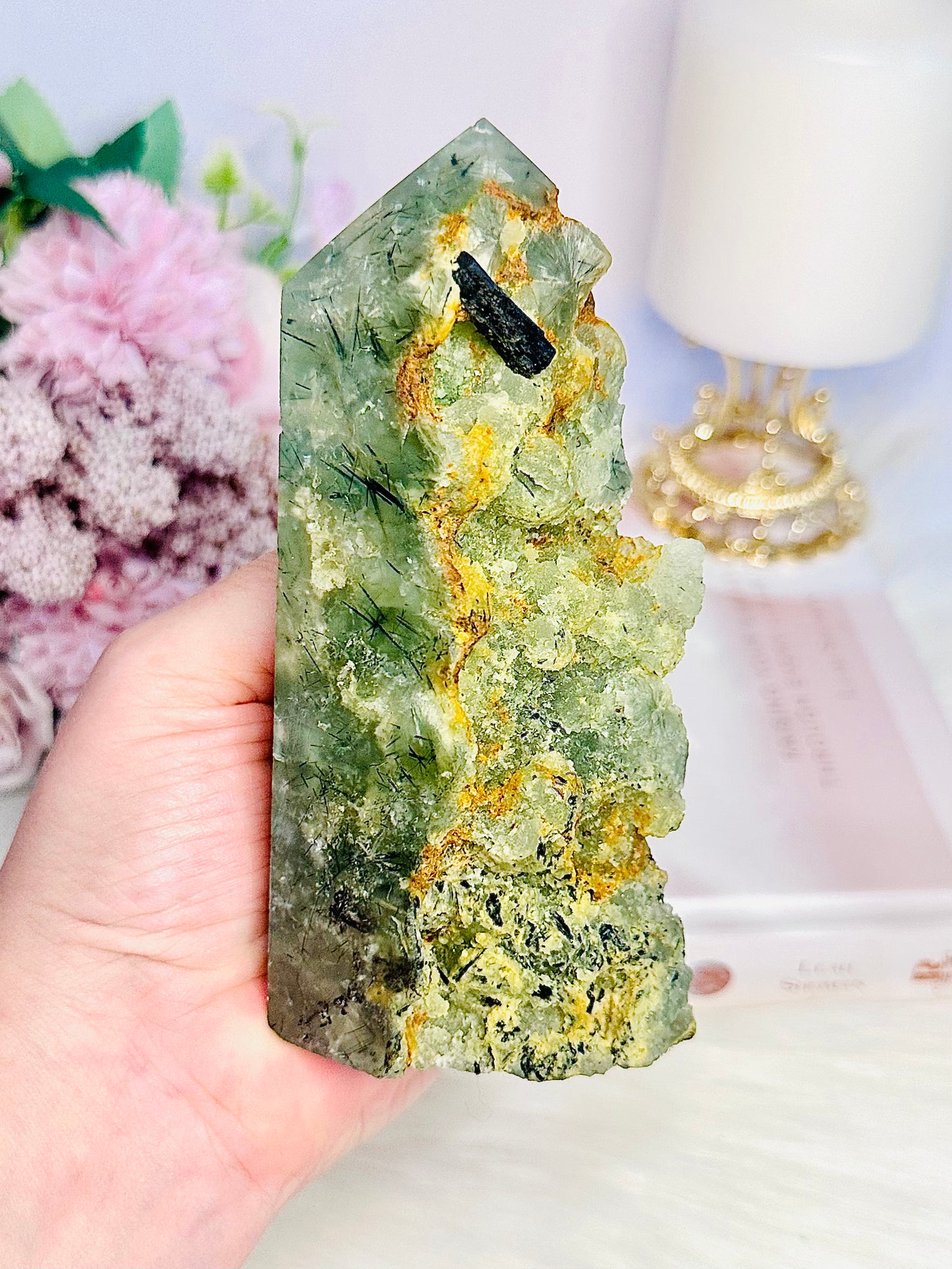 What A Beauty! Stunning Green Chunky Prehnite Tower 14cm 459grams