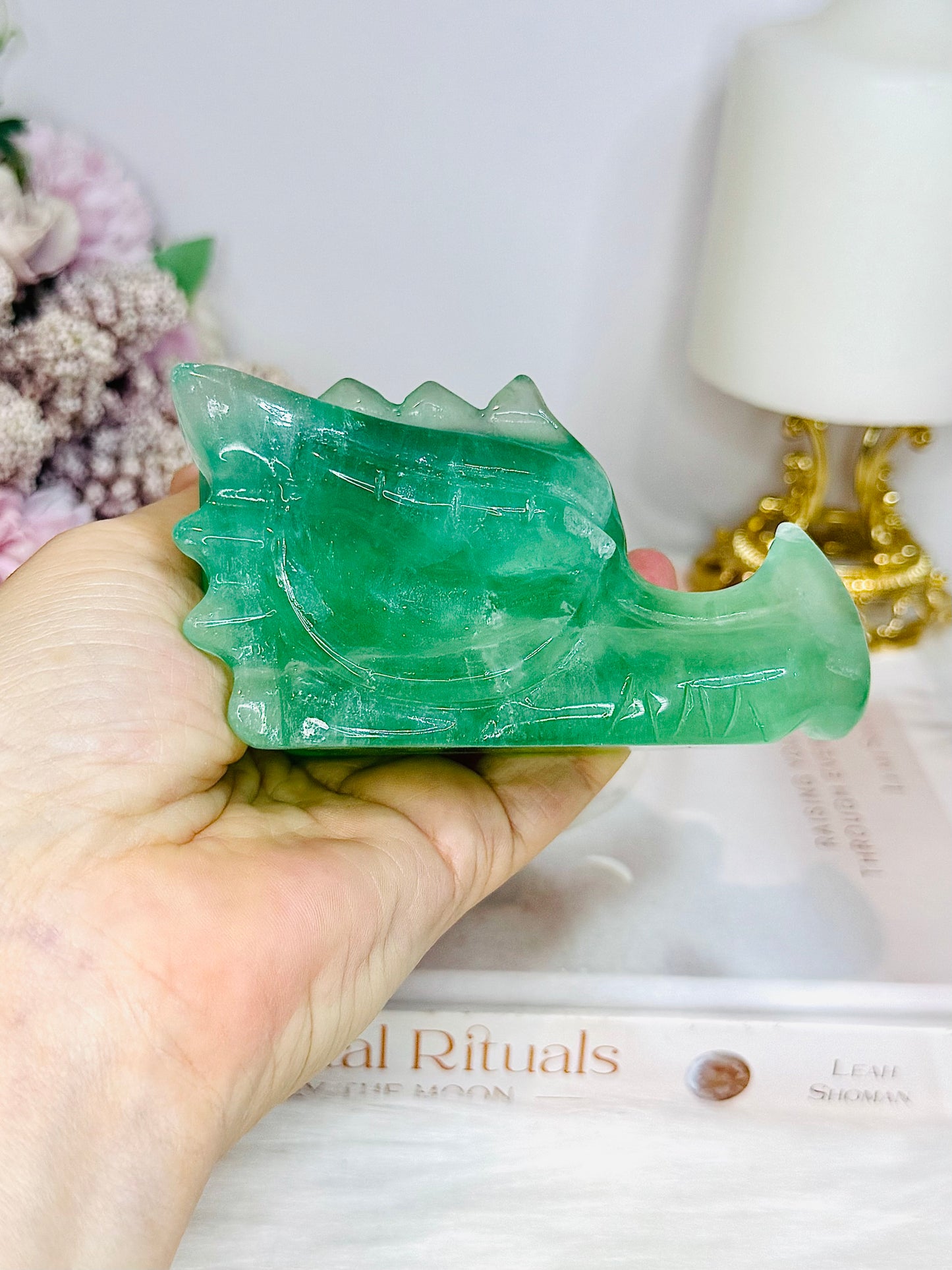 Green Fluorite Carved Dragon 10cm