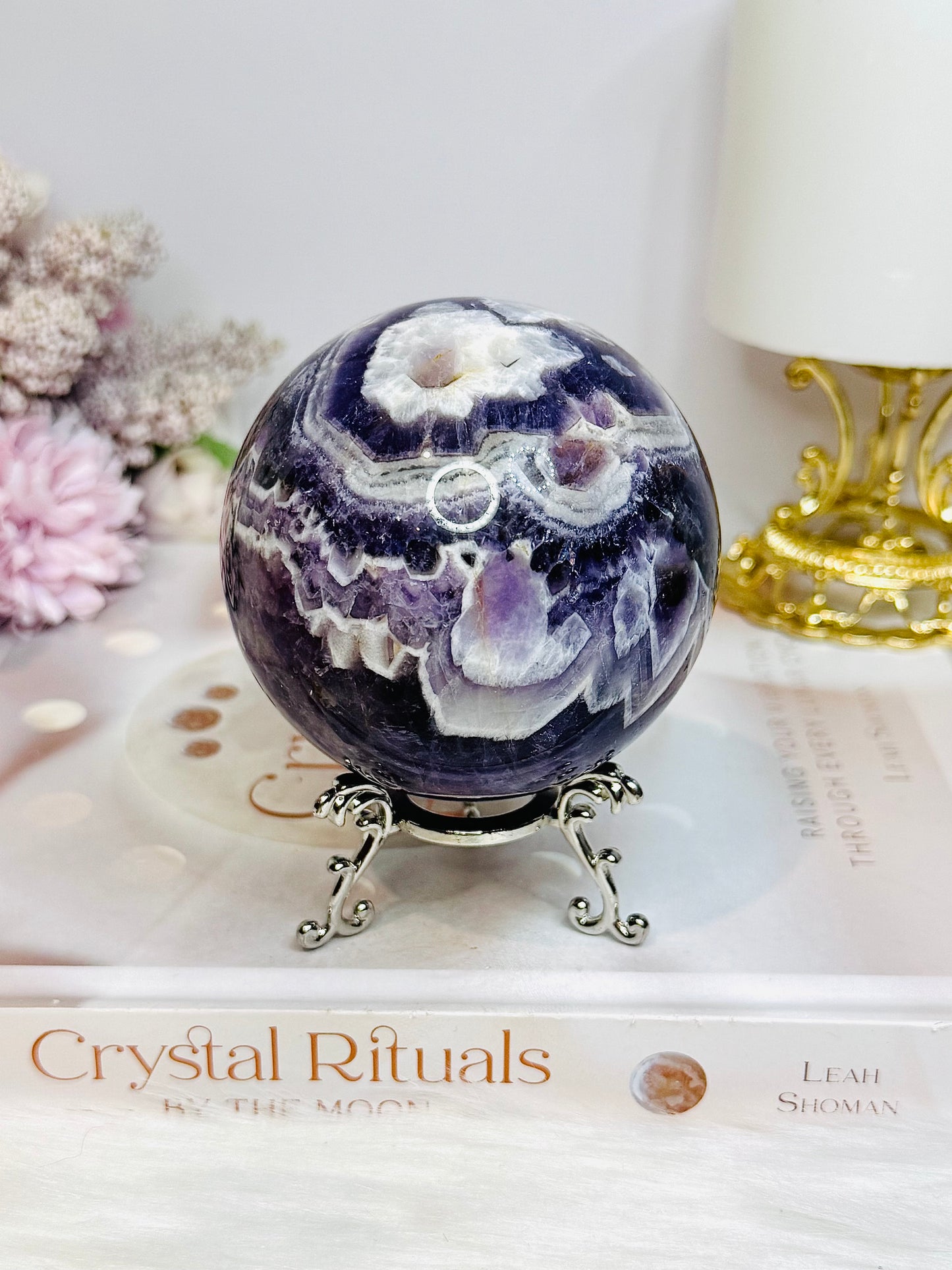 Large Chevron Amethyst Sphere on Stand 562g
