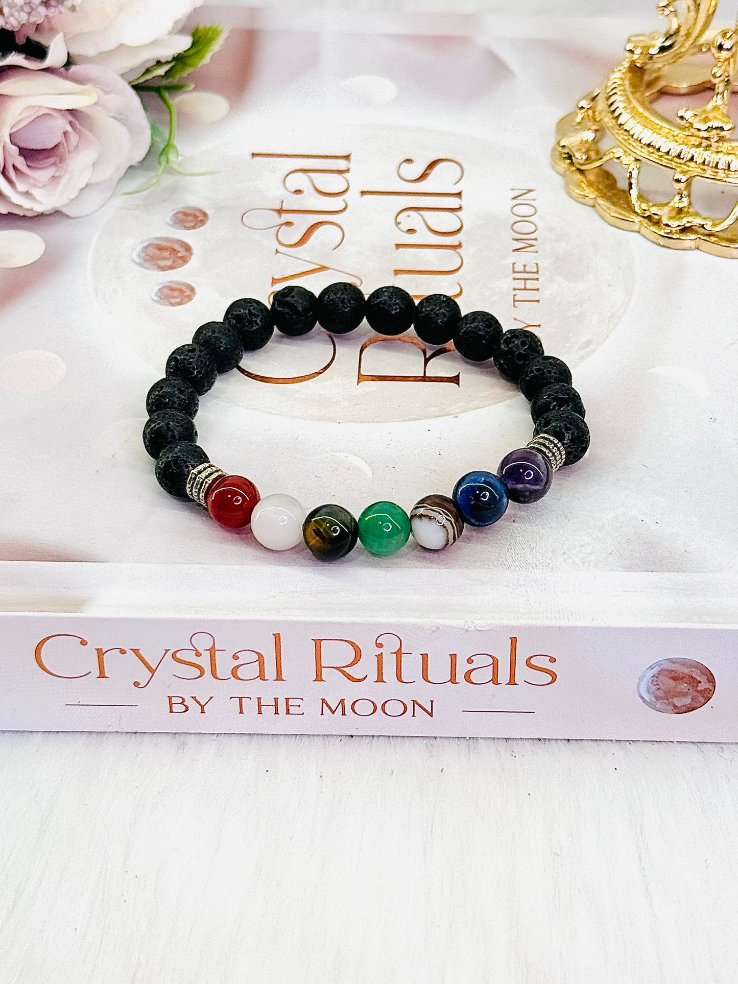 Beautiful Chakra Stone & Lava Stone Bracelet In Gift Bag