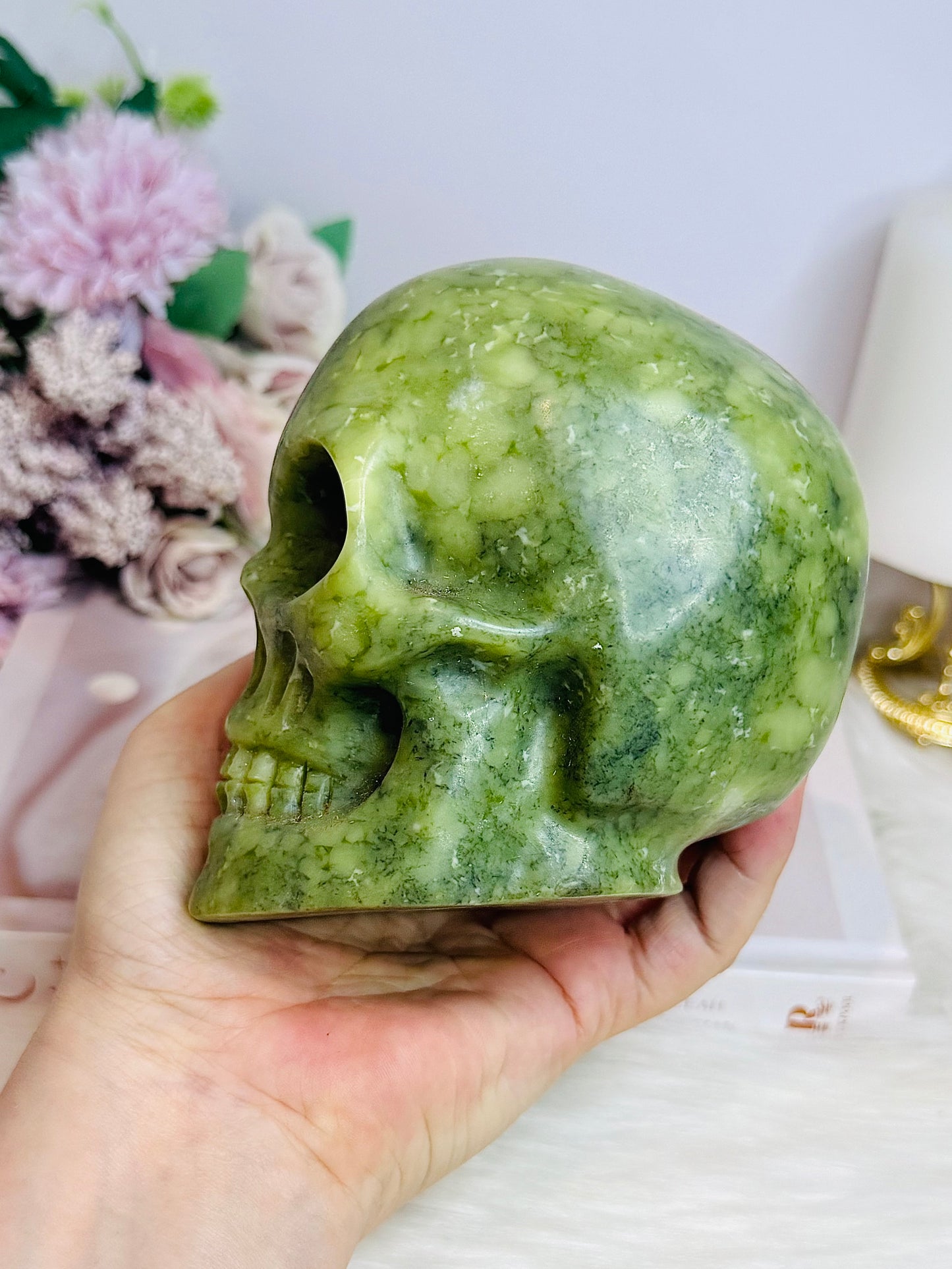 Huge Green Jade Carved Skull 1.25KG