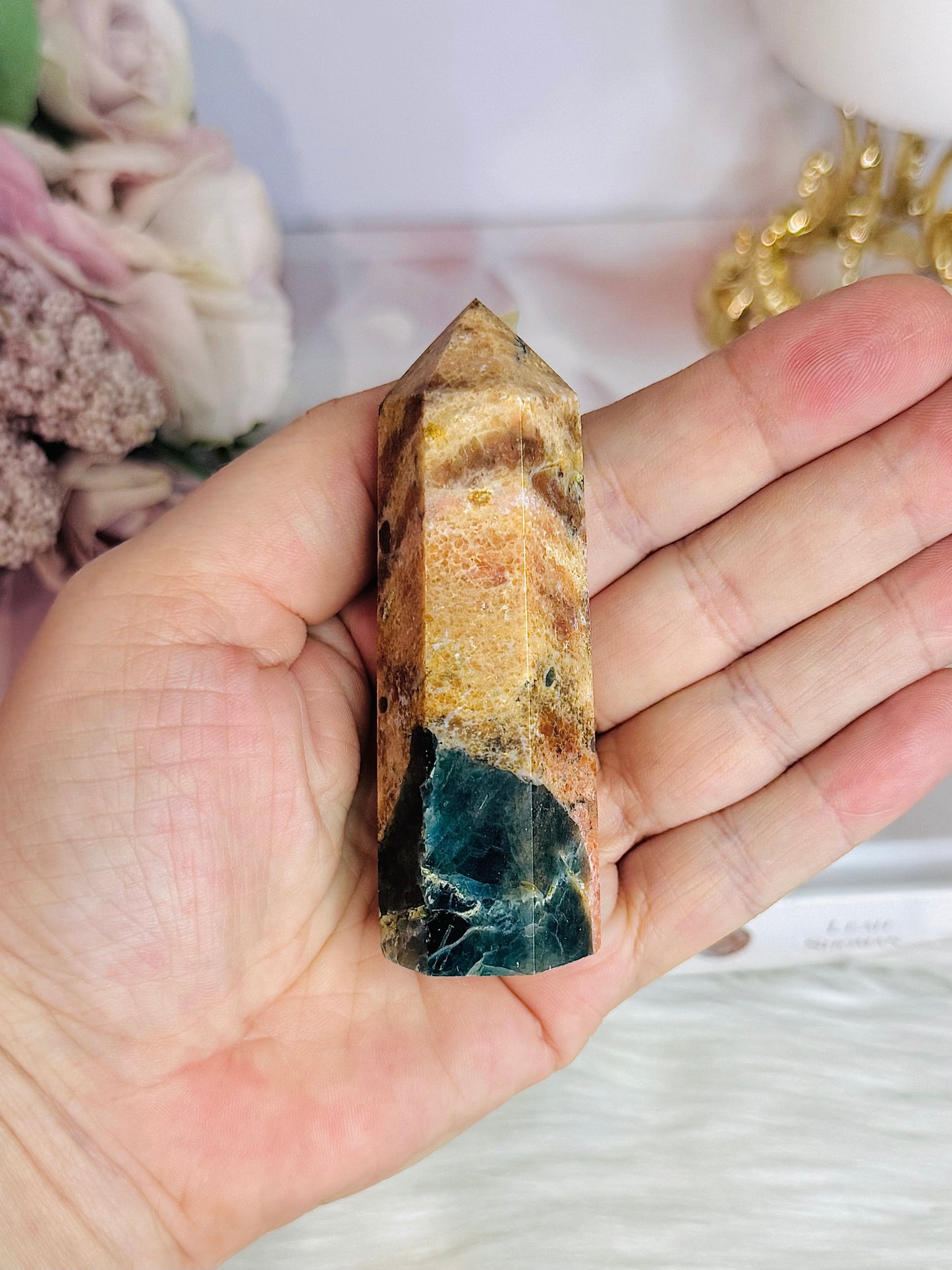 Blue Apatite & Sunstone Chunky Tower | Point 8cm