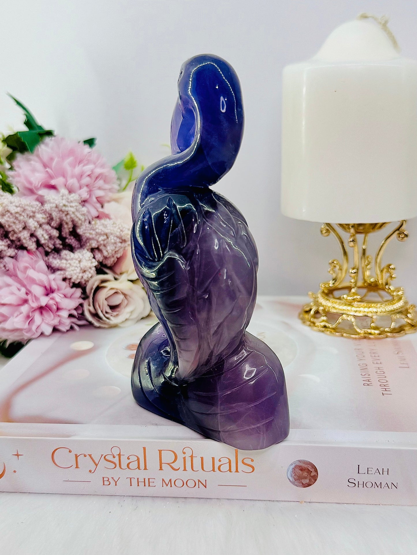 Purple Fluorite Carved Flamingo 510gram 14cm