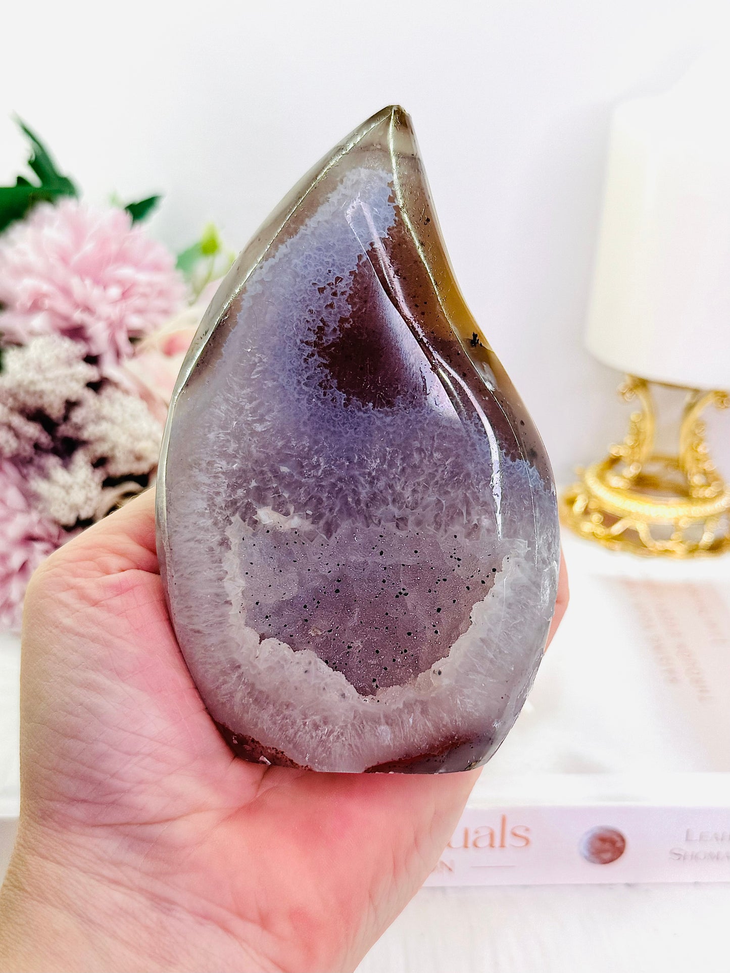 Wow! Stunning 12cm Druzy Agate Carved Flame From Brazil