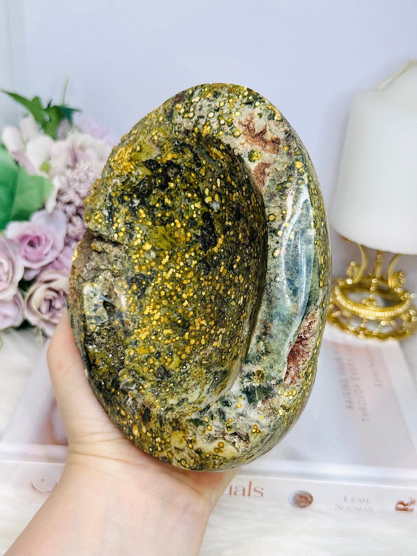 Large Orbicular Ocean Jasper Chunky Druzy Bowl 14cm 1.1KG