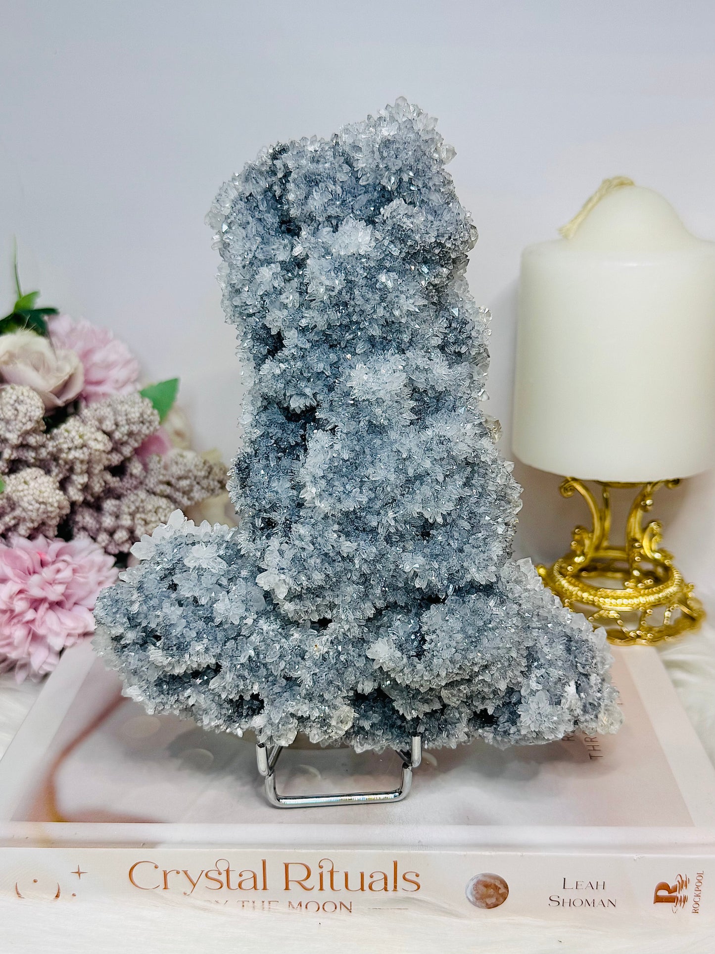 Large Natural Raw Sparkling Crystal Cluster on Stand 17cm 751g