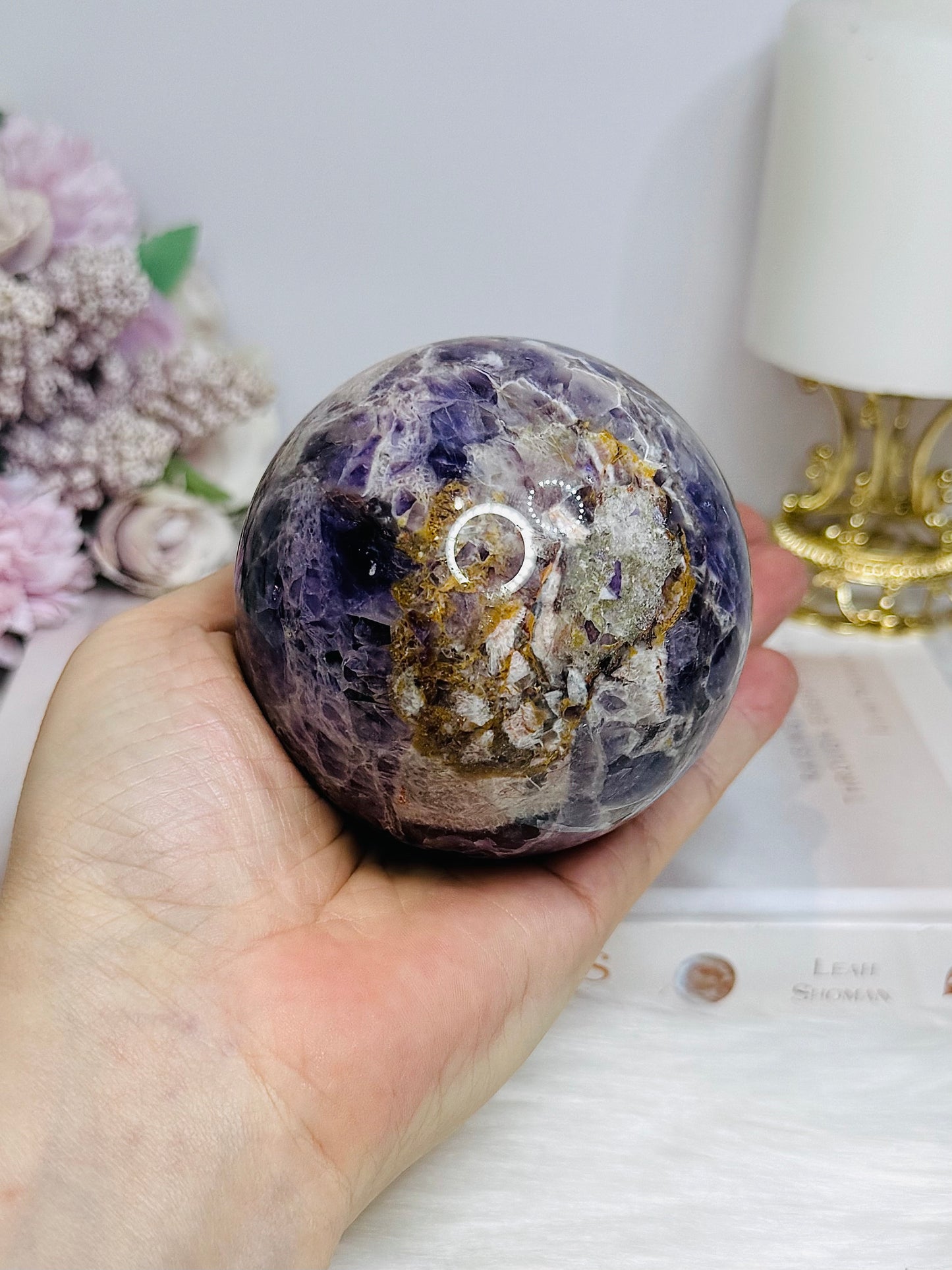 Large Chevron Amethyst Sphere on Stand 607g