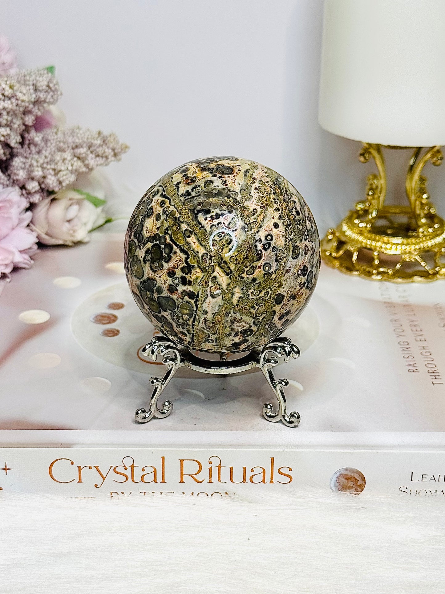 Leopard Skin Jasper Sphere on Stand 295g