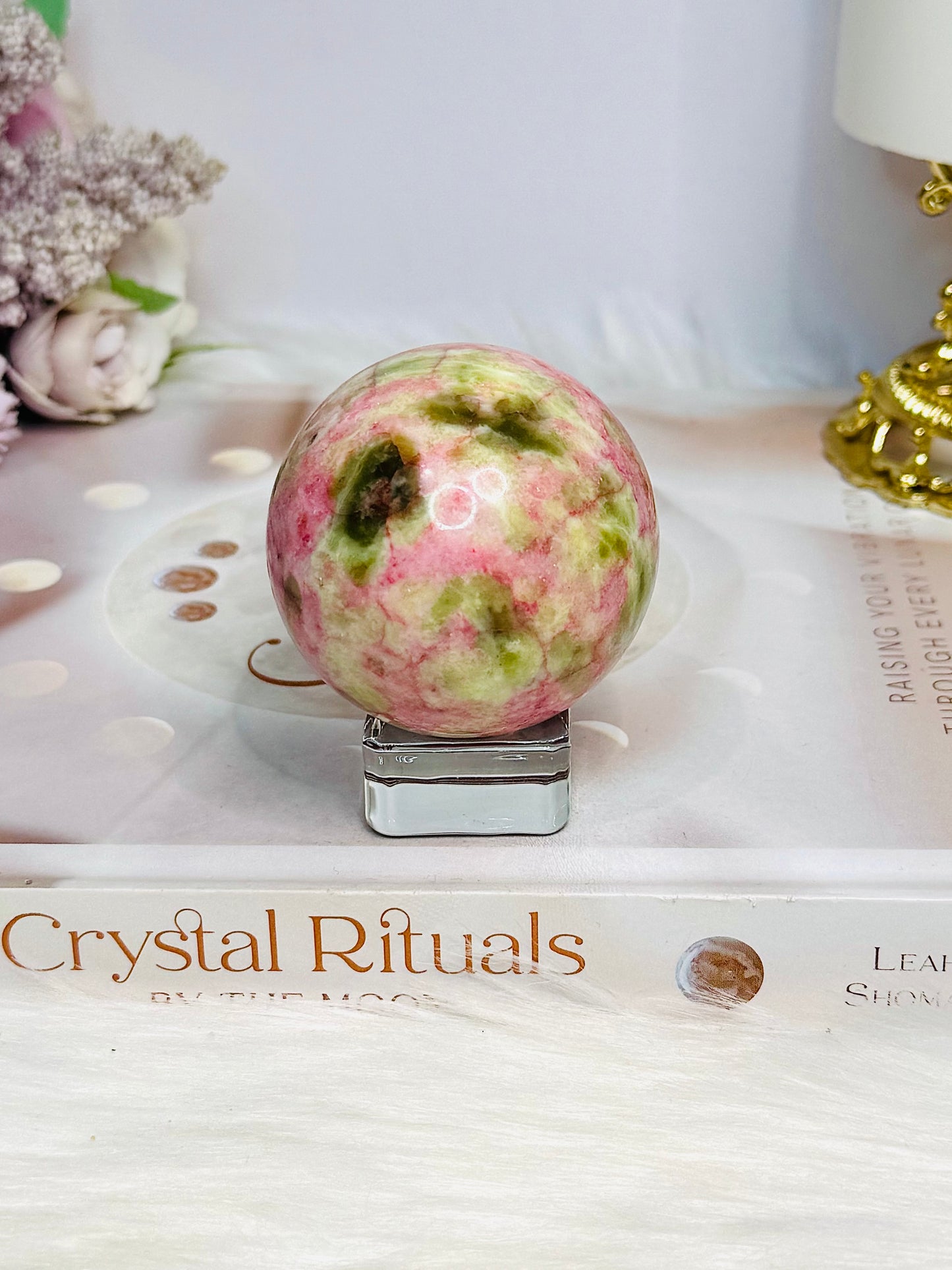 Thulite Sphere with Epidote 197g