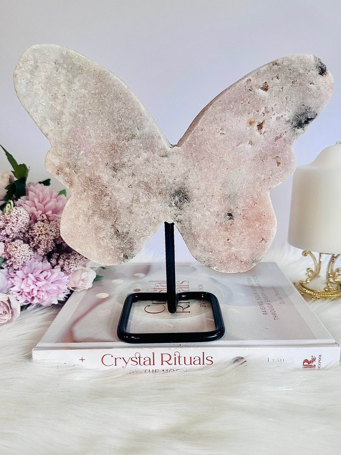Huge Pink Amethyst Druzy Chunky Butterfly on Stand 1.35KG 19.5cm