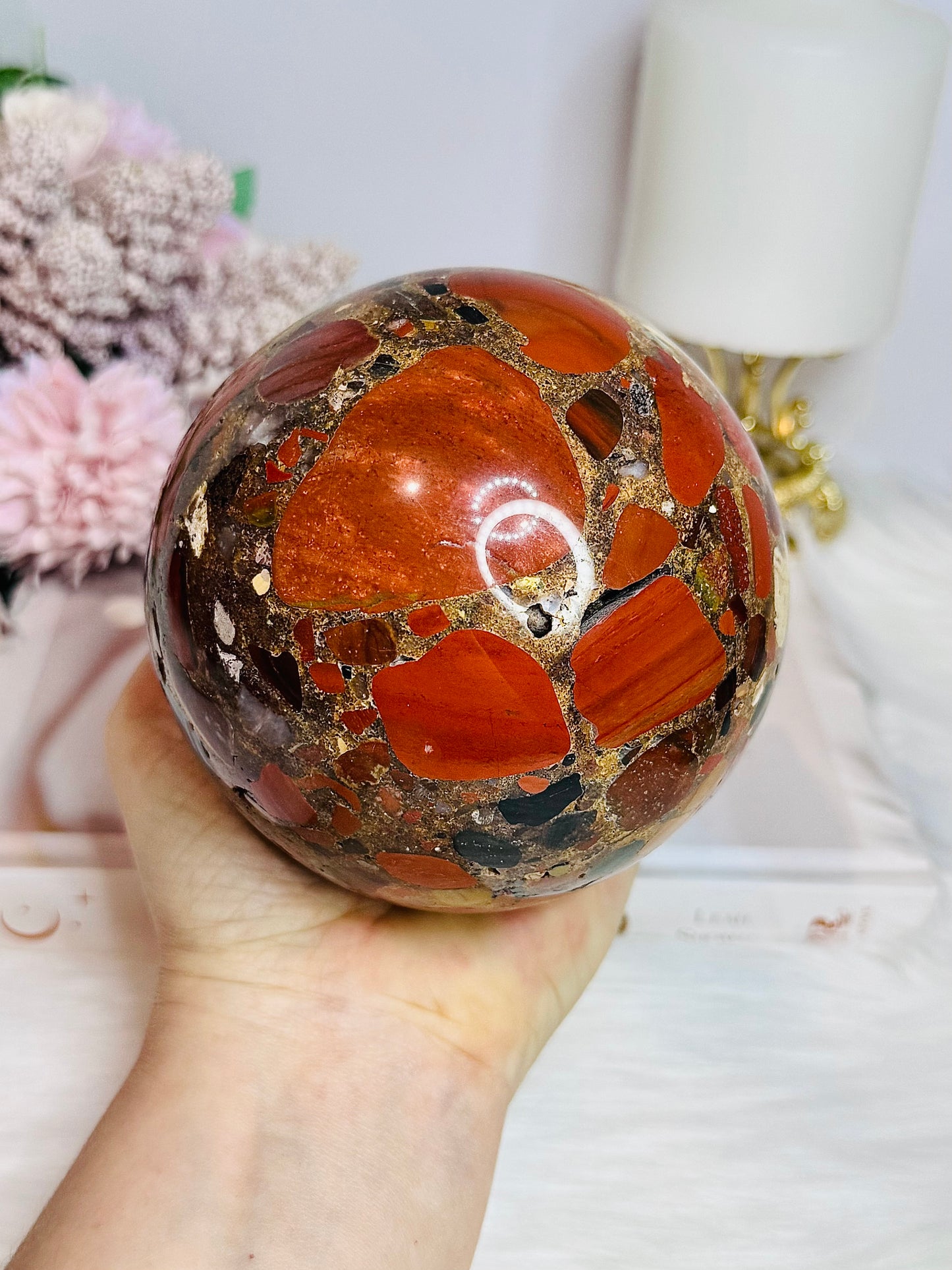 Huge Natural Pudding Stone Sphere on Stand 1.4KG