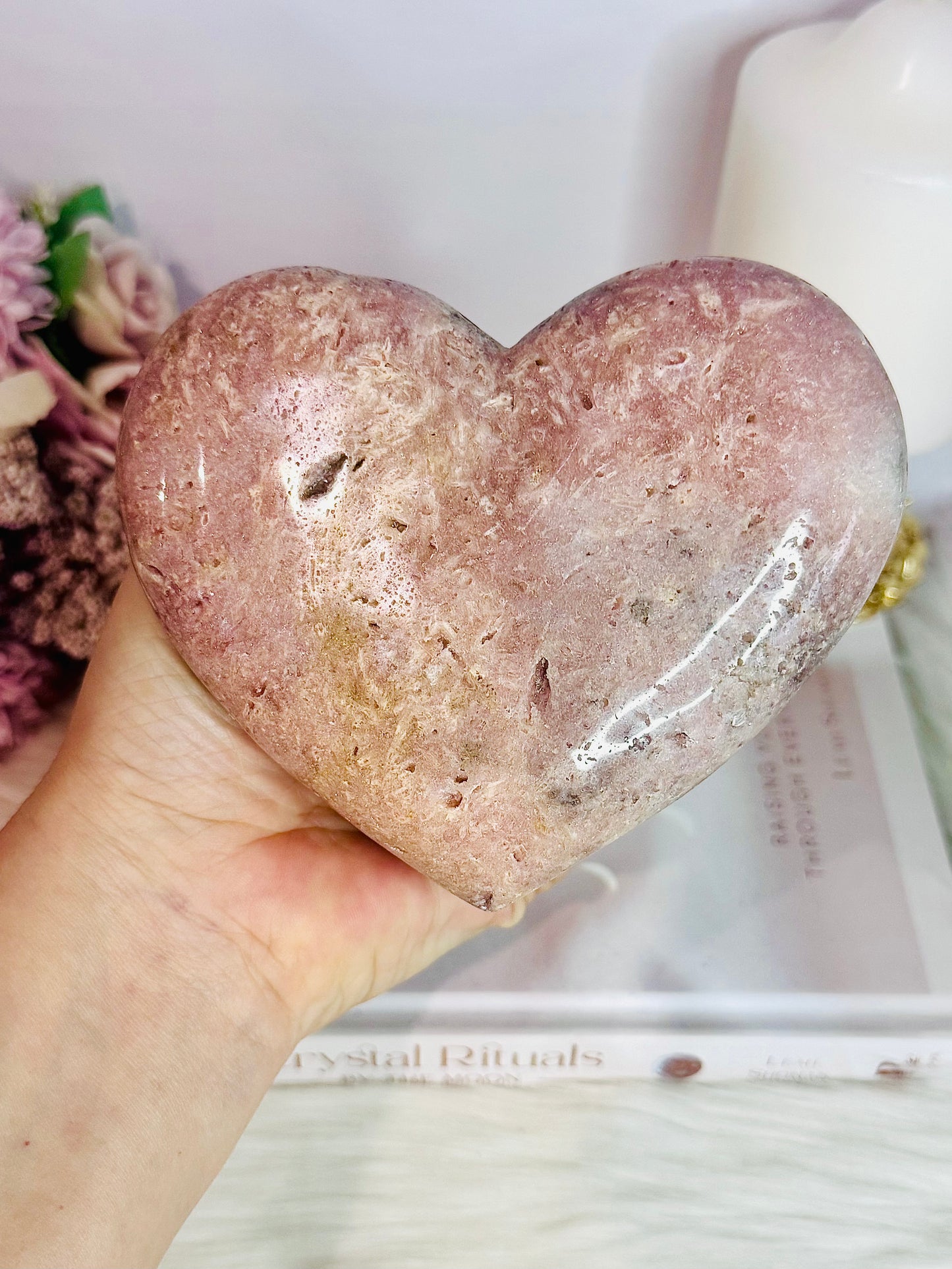 Large Pink Amethyst Chunky Heart On Stand 592gram