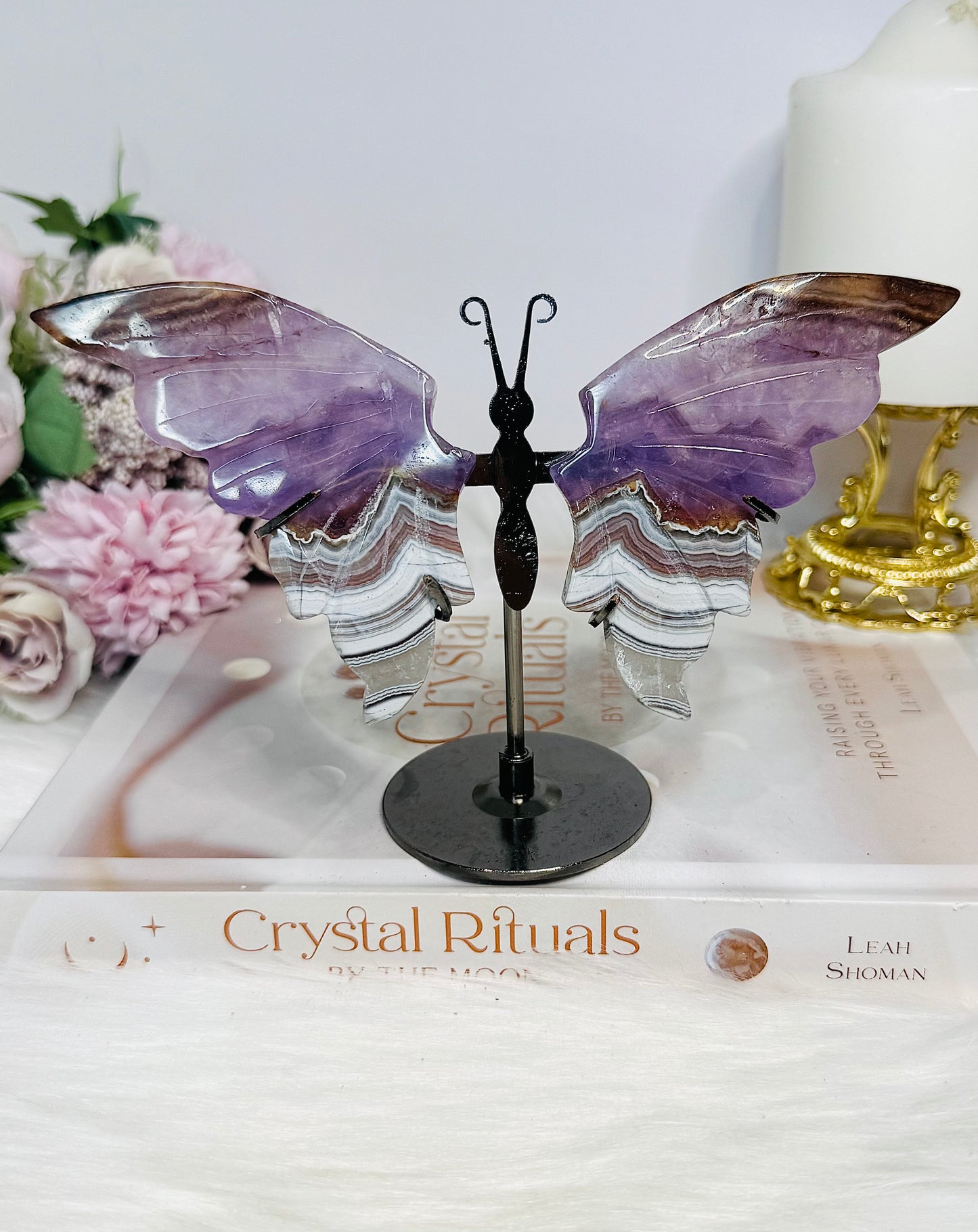 Crazy Lace Amethyst Wings on Stand 11cm