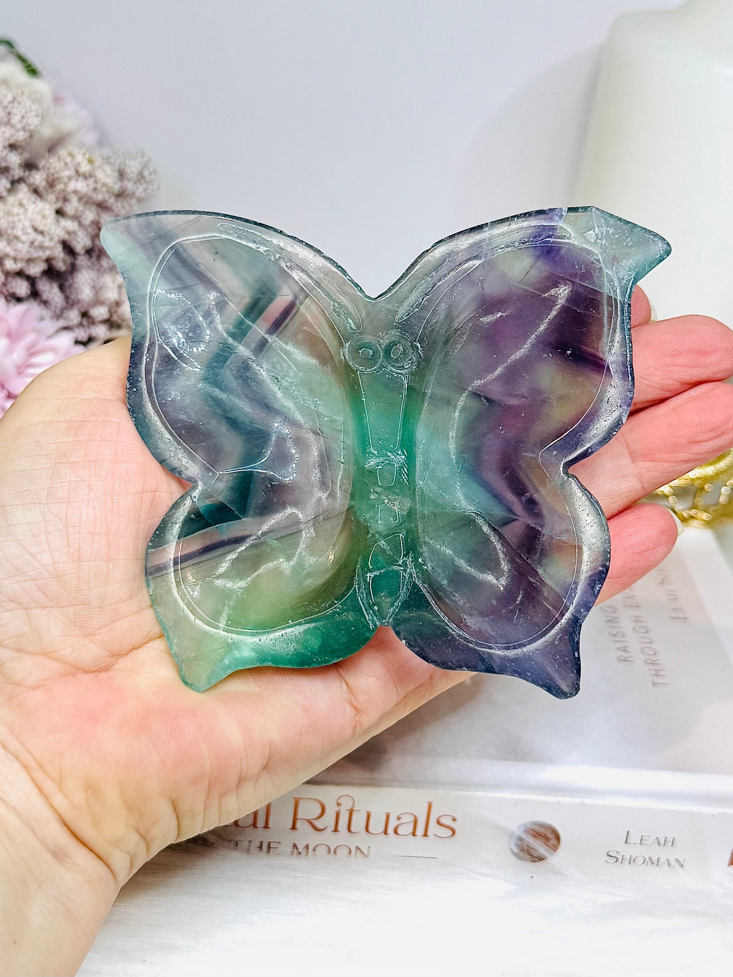 Rainbow Fluorite Butterfly Dish 9cm