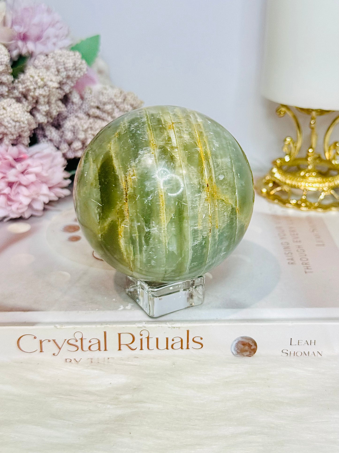 Large Pistachio Calcite Sphere on Stand 596g