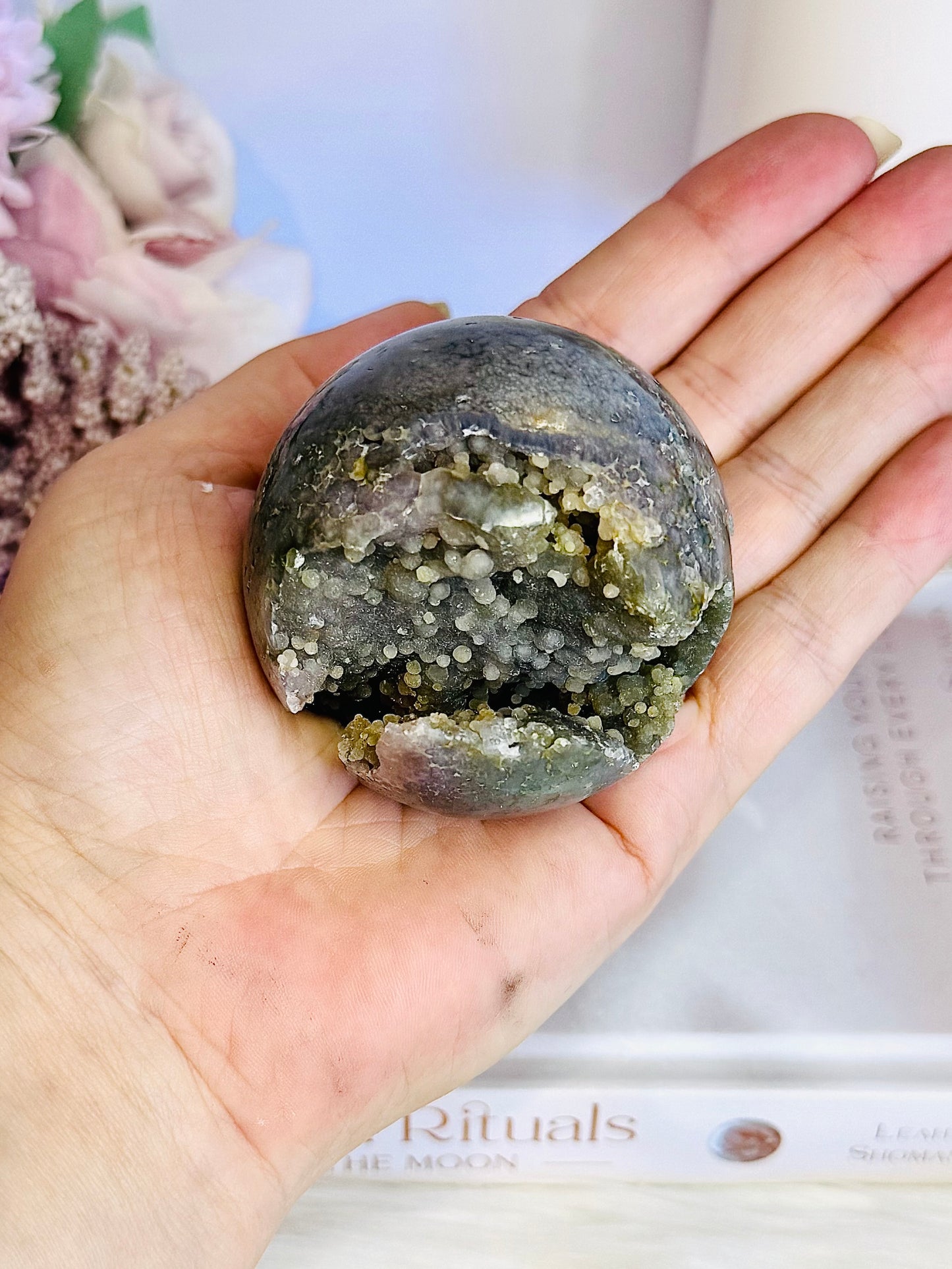 Gorgeous Natural Grape Agate Sphere 227gram On Stand