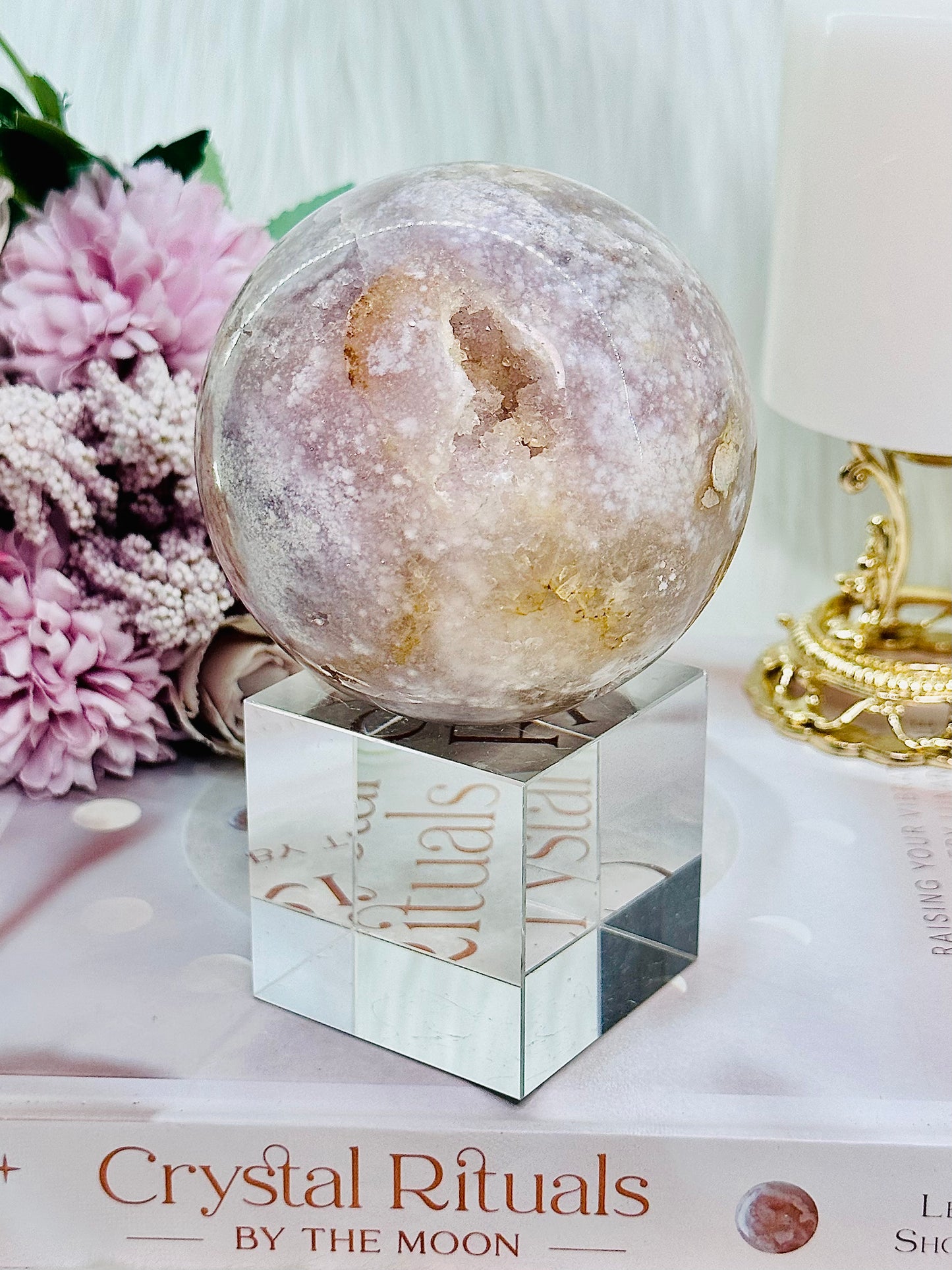 Classy & Absolutely Beautiful Large 679gram Druzy Pink Amethyst Sphere from Brazil On Silver Stand (Glass stand in pic is display only)