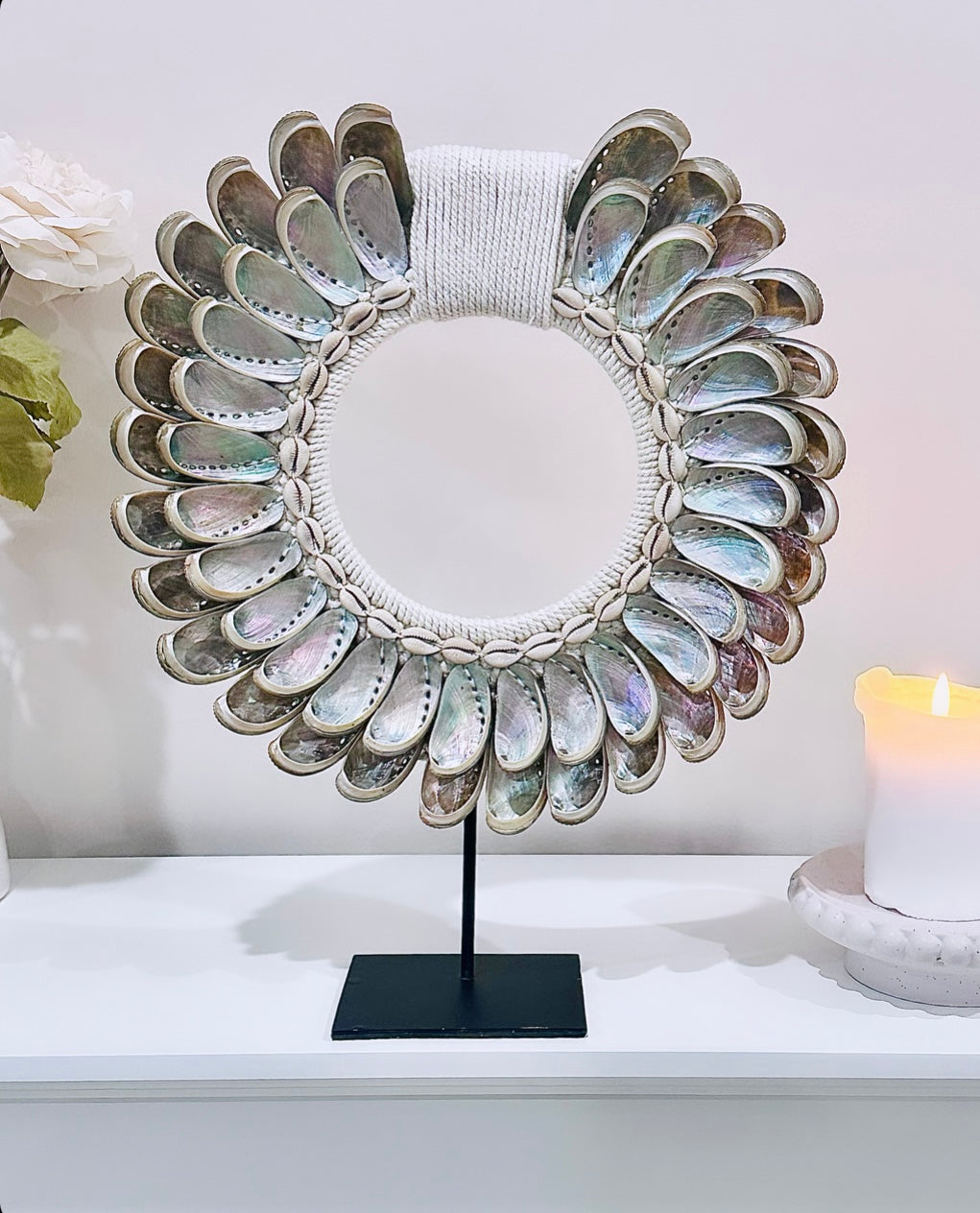 Incredible Large 42cm Mother Of Pearl Necklace On Stand Absolutely Spectacular