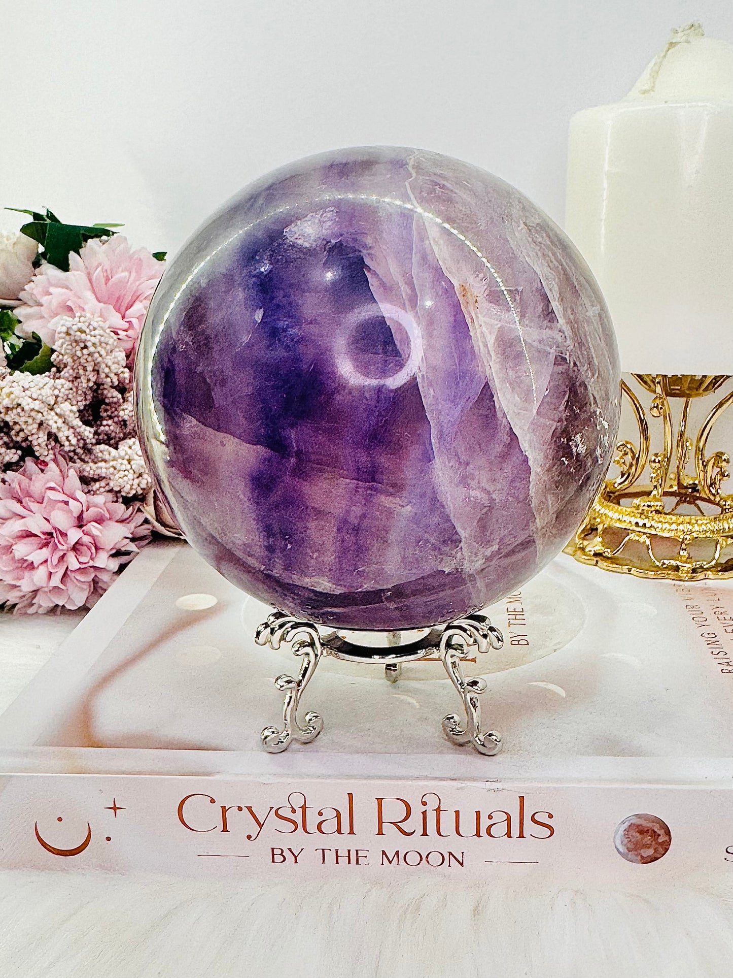 Huge 1.53KG Purple Fluorite Sphere with Rainbows on Stand