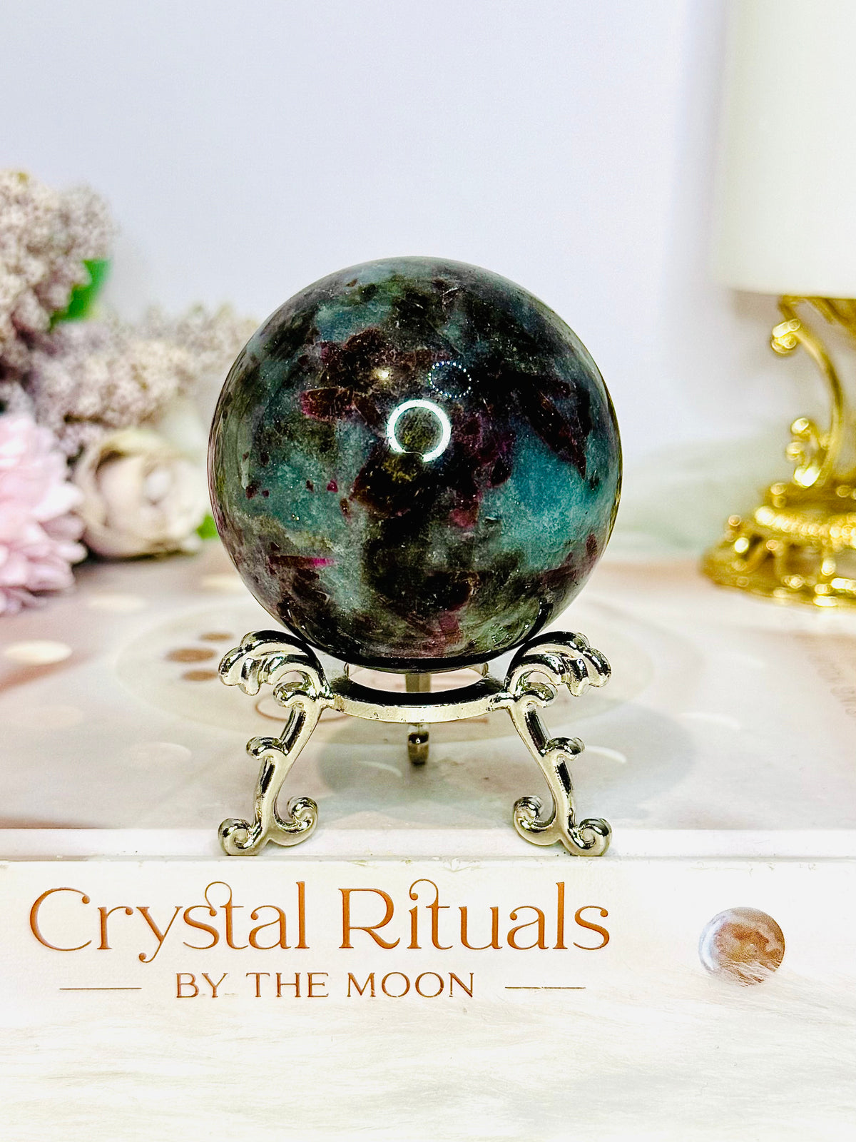 Rare Aquamarine & Pink Tourmaline Sphere on Stand 234g