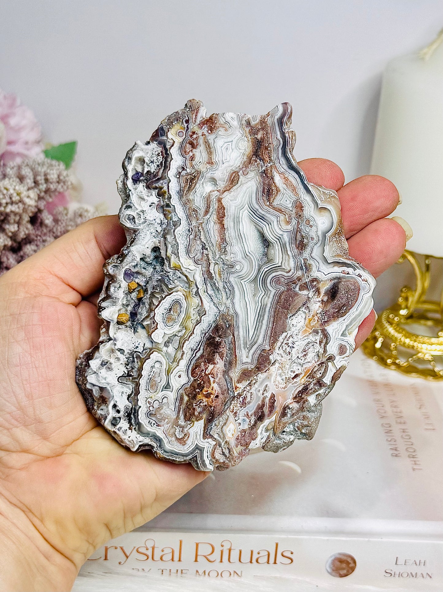 Mexican Lace Agate Slab on Stand 11cm