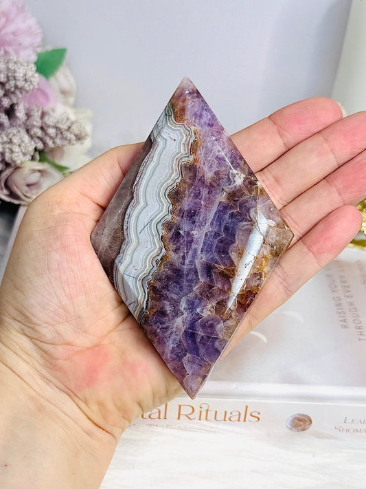 Crazy Lace Amethyst Diamond on Stand 12cm