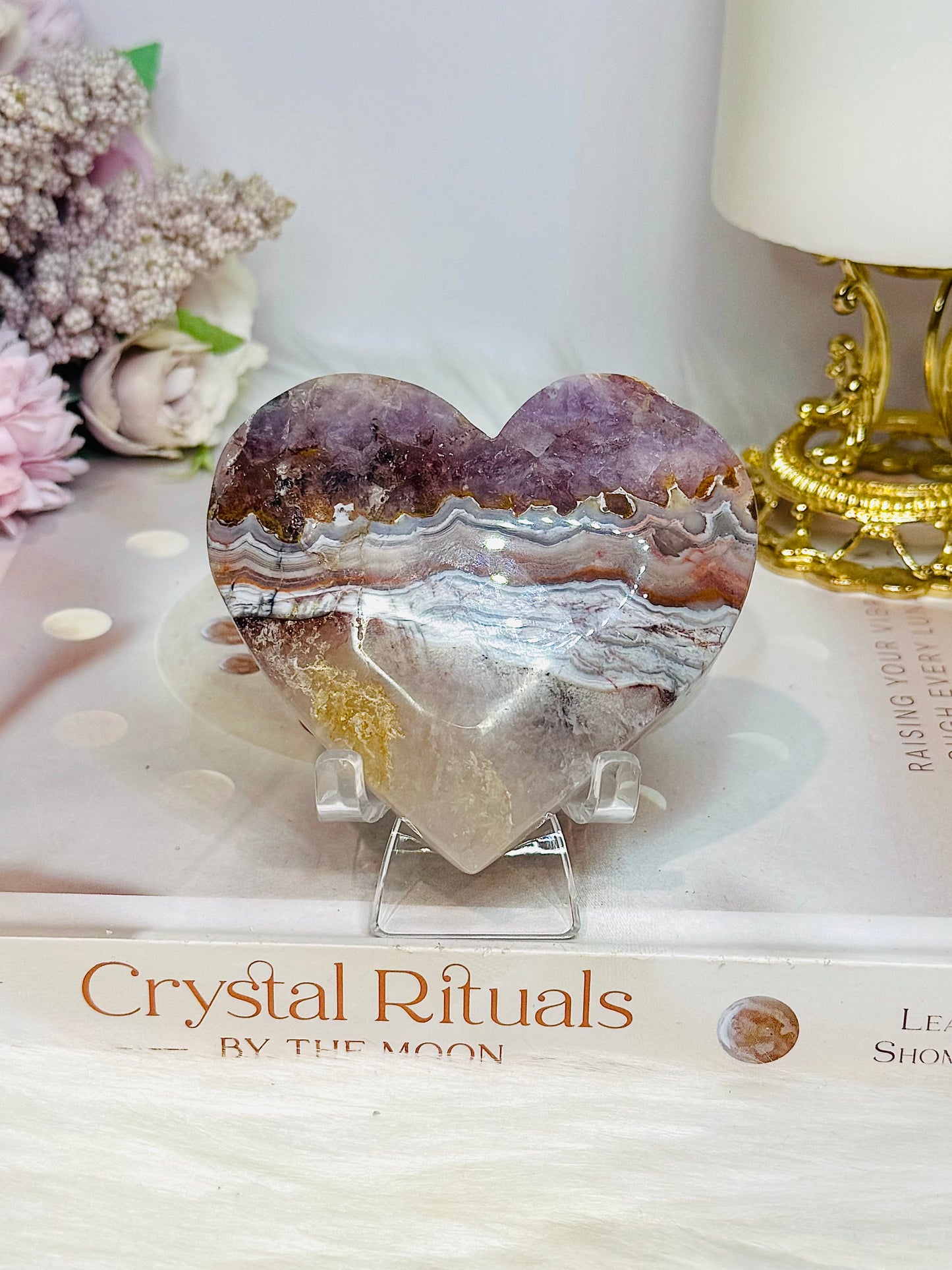 Crazy Lace Amethyst Heart on Stand