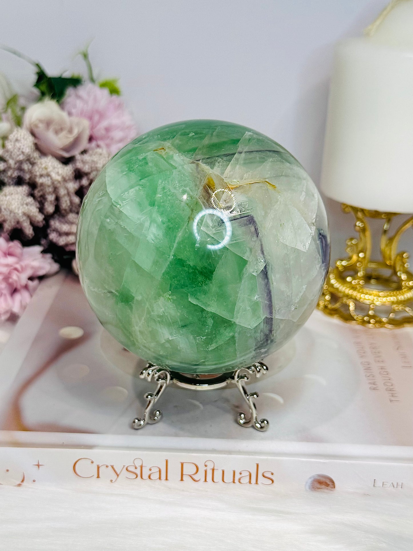Large Green Fluorite Sphere on Stand 1.45KG