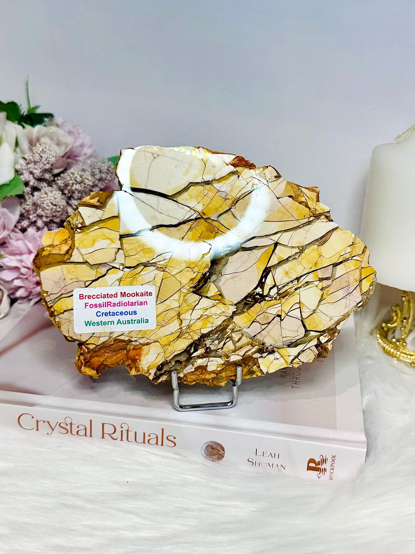 Large Natural Brecciated Mookaite Jasper Slab on Stand 16.5cm 459g