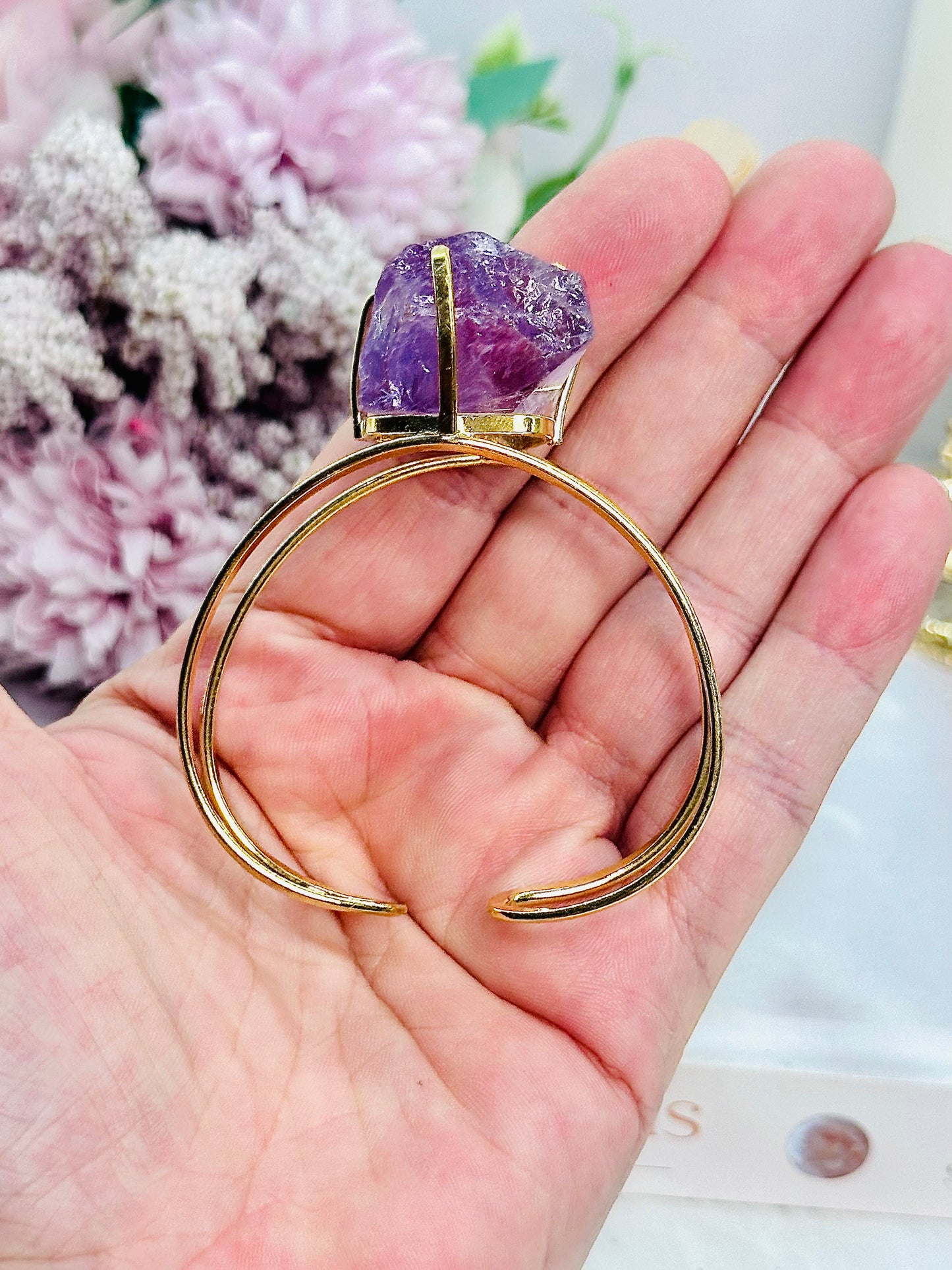 Simply Stunning High Grade Chunky Amethyst Gold Plated Bracelet From Brazil In Gift Bag