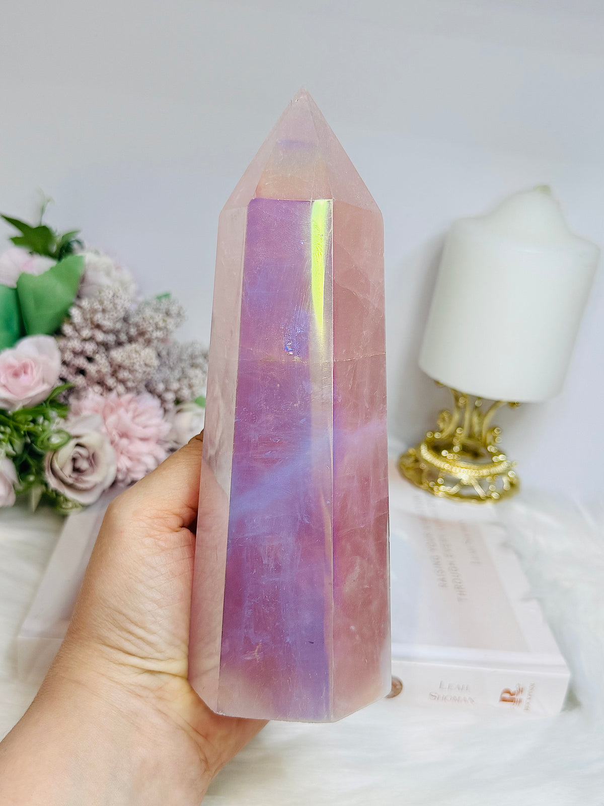 Large Angel Aura Rose Quartz Tower 18.5cm 808g