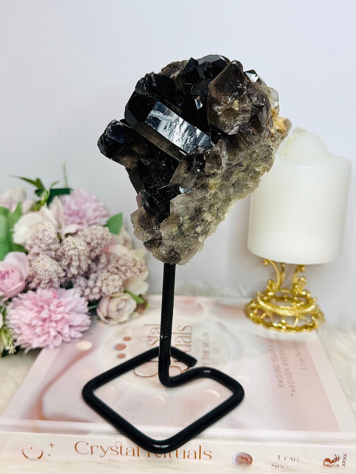 Large Smokey Quartz Cluster On Stand 812g 20cm
