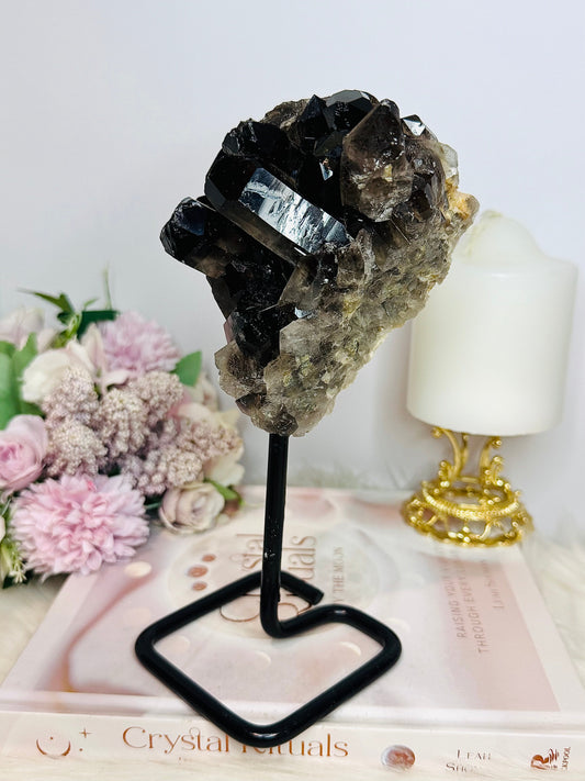 Large Smokey Quartz Cluster On Stand 812g 20cm