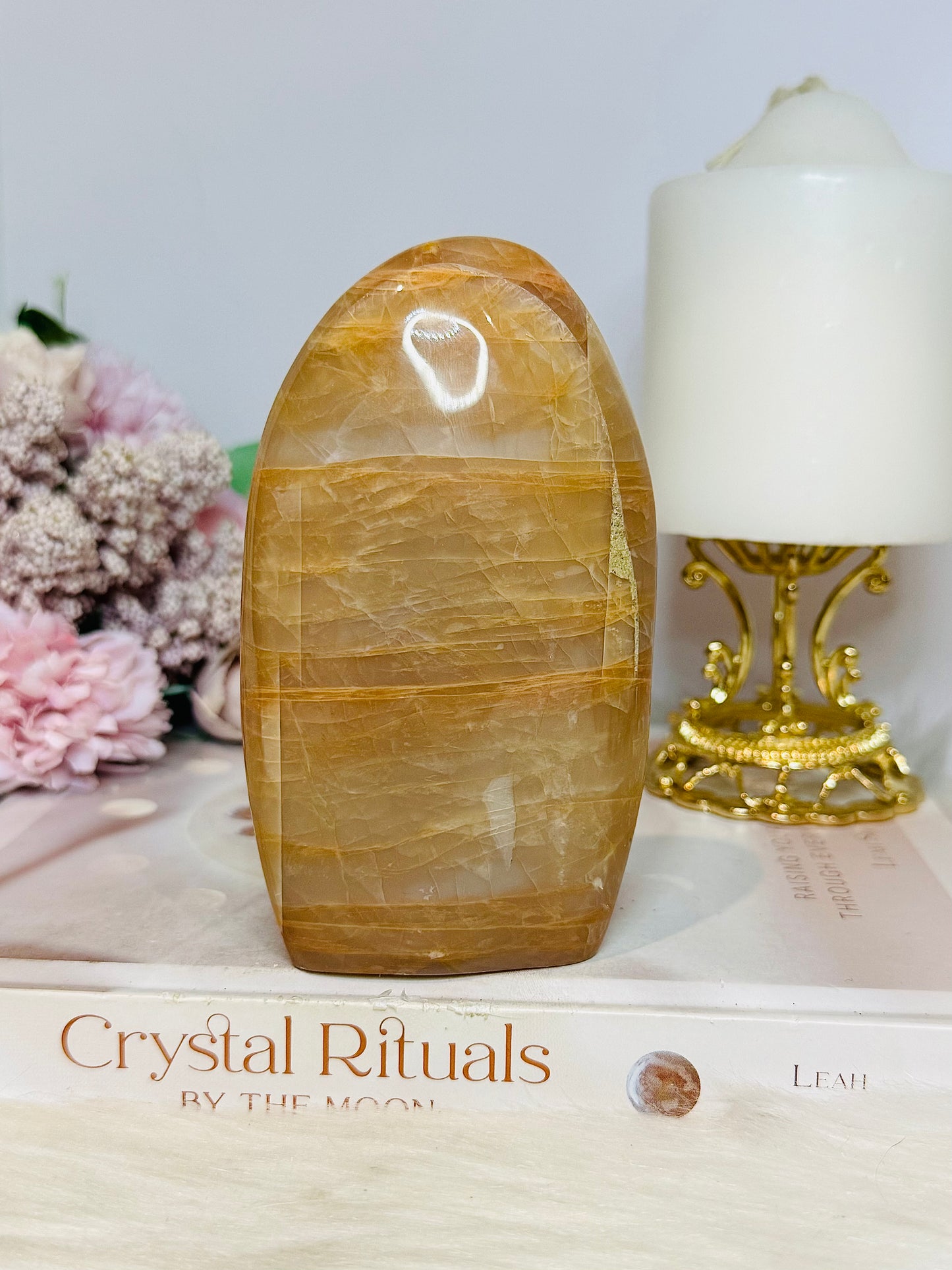 Large Peach Moonstone Chunky Freeform with Amazing Flash 11.5cm 416g