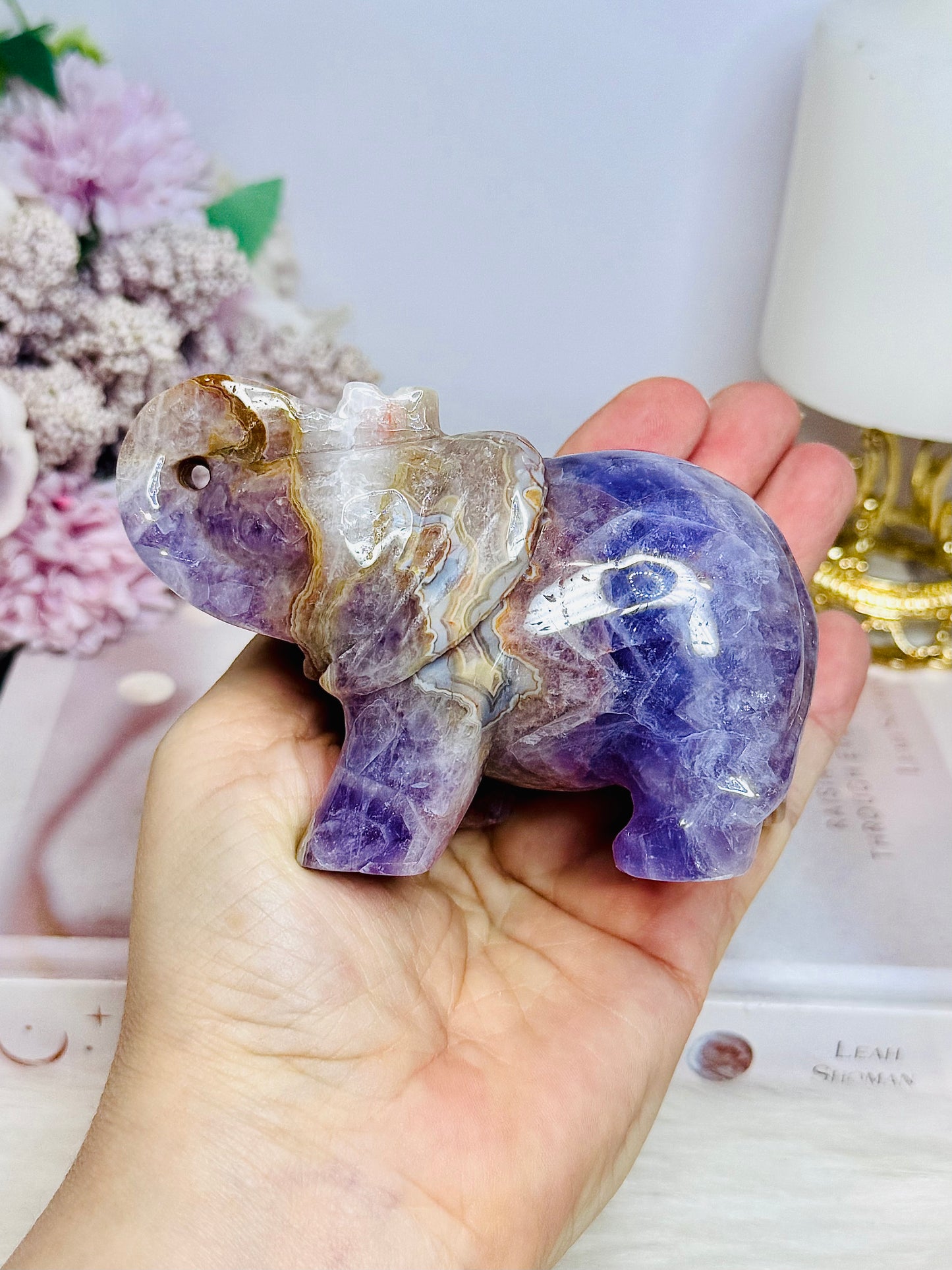 Amethyst X Mexican Lace Agate Elephant 11cm 408g
