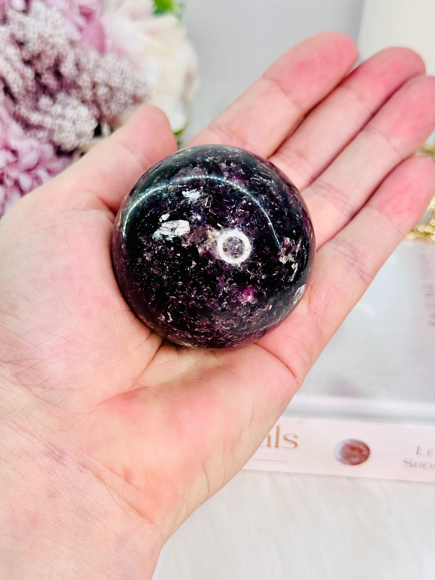 The Most Absolutely Divine Sparkling Purple Mica | Lepidolite Sphere 191grams On Stand