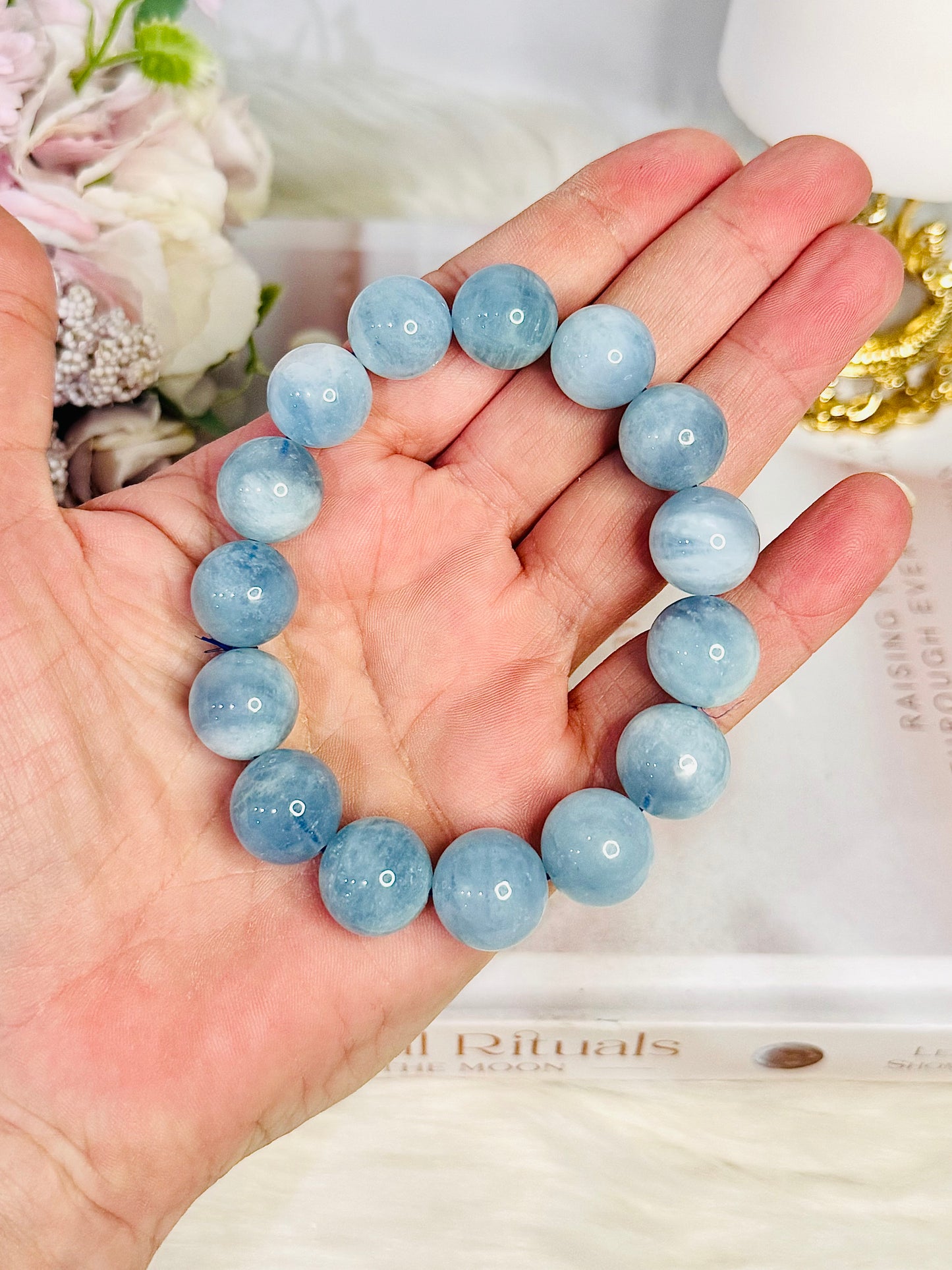 ⚜️ SALE ⚜️ High Grade Large Beaded Natural Aquamarine Bracelet in Gift Bag