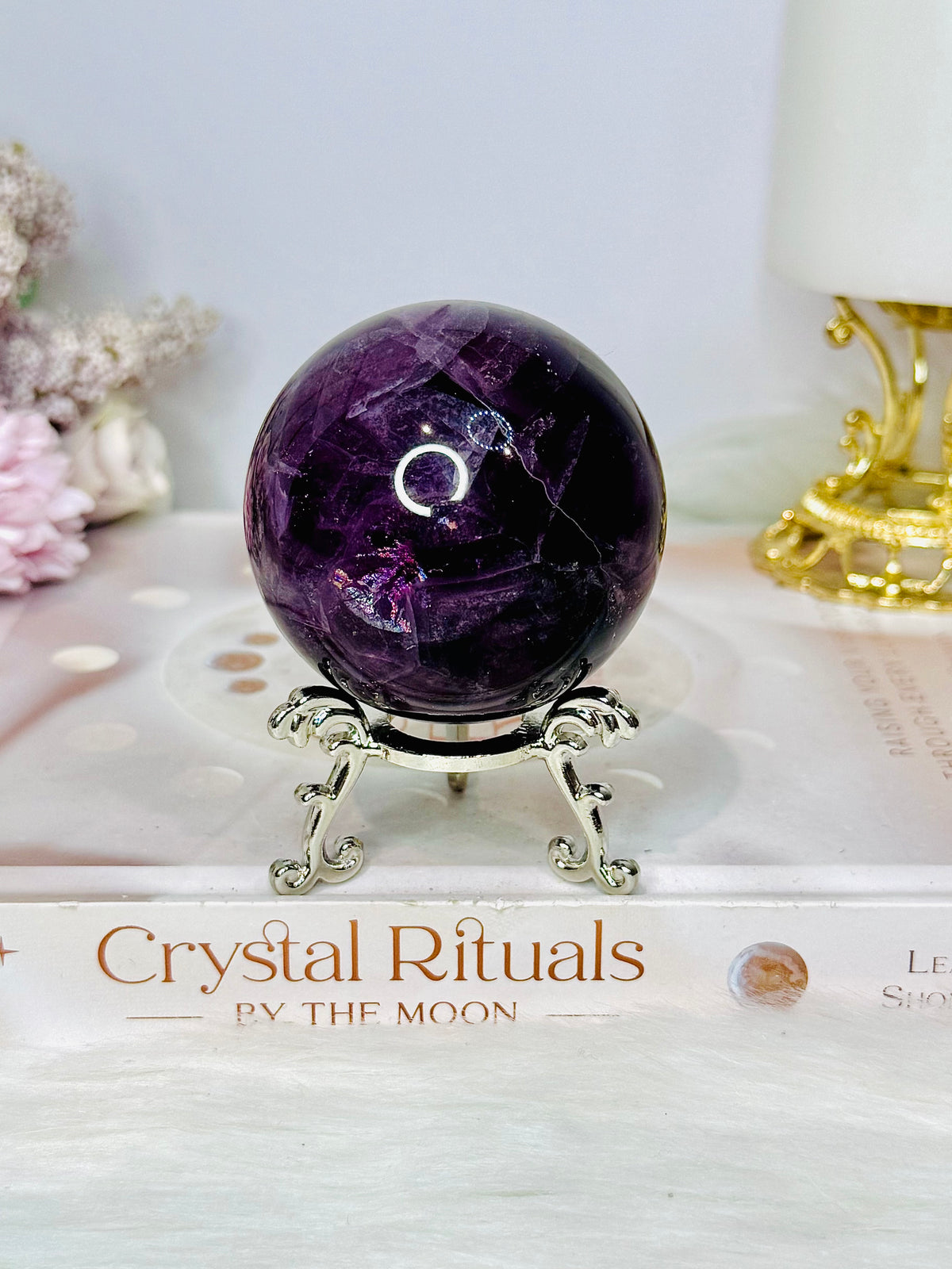 Large High Grade Purple Fluorite Sphere with Rainbows 336g