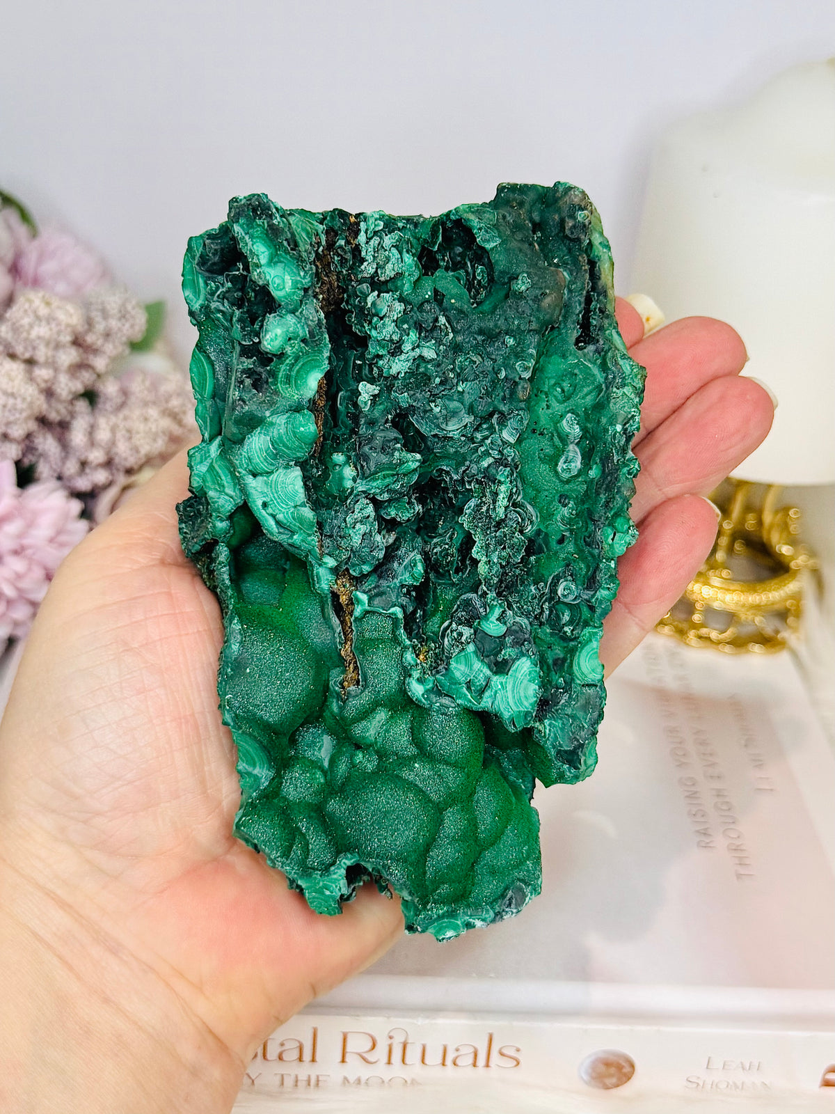 Natural Malachite Freeform 514g On Stand