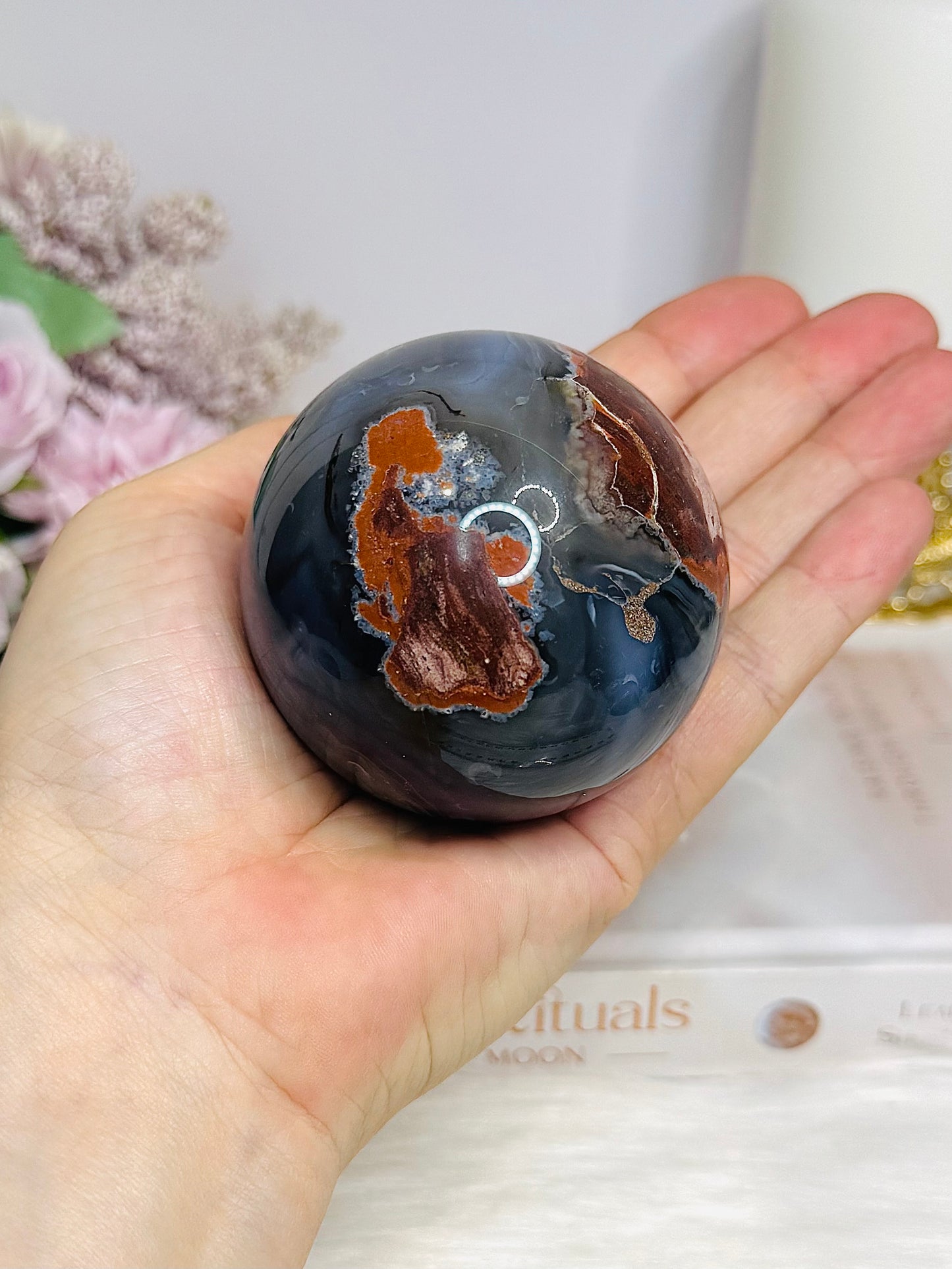 Volcano | Football Agate Sphere On Stand 338g