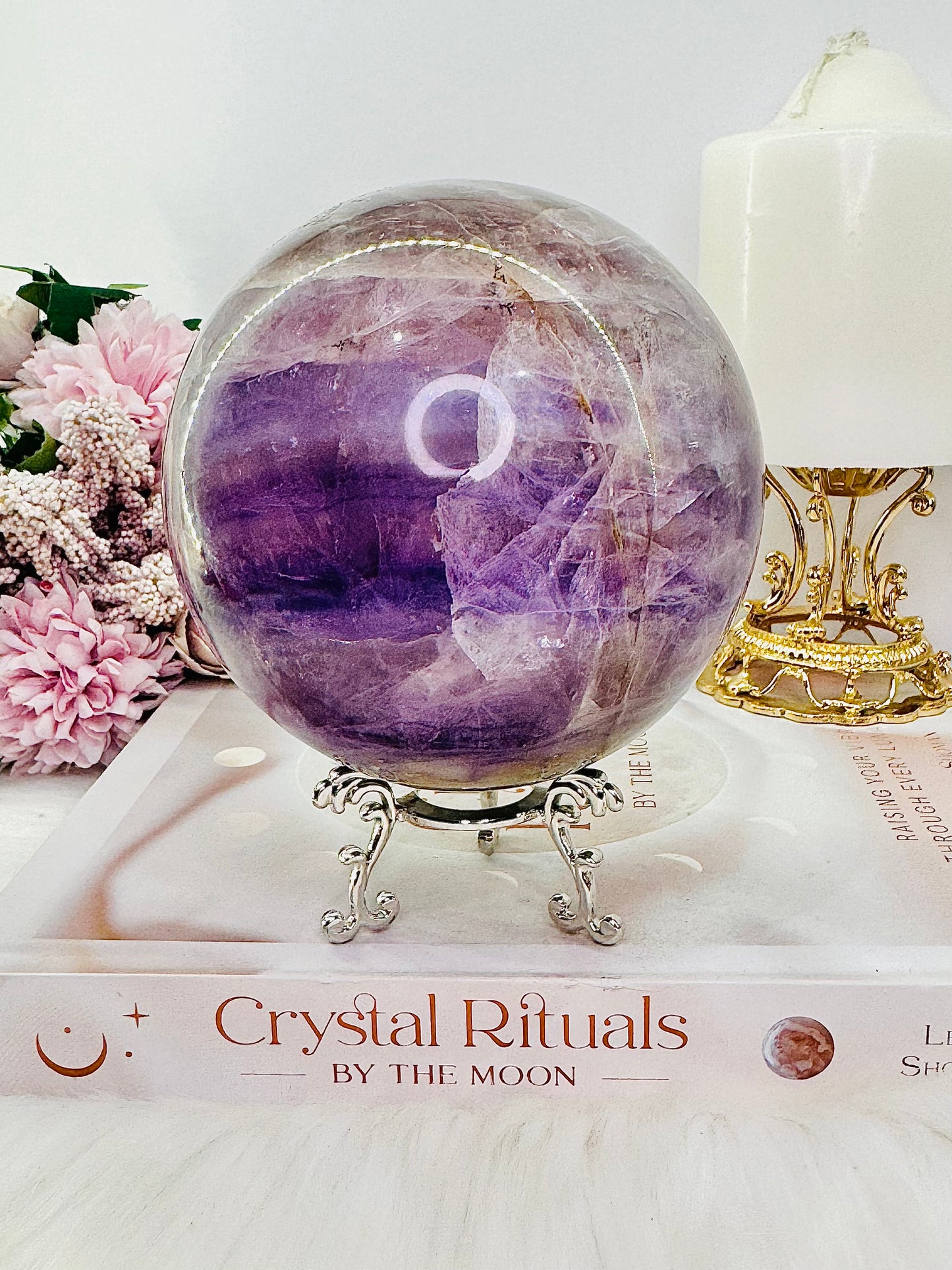 Huge 1.53KG Purple Fluorite Sphere with Rainbows on Stand