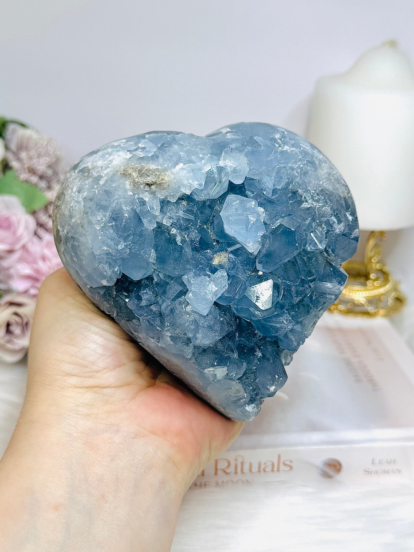 Deep Blue Celestite Cluster Heart 1.5KG 10.5cm