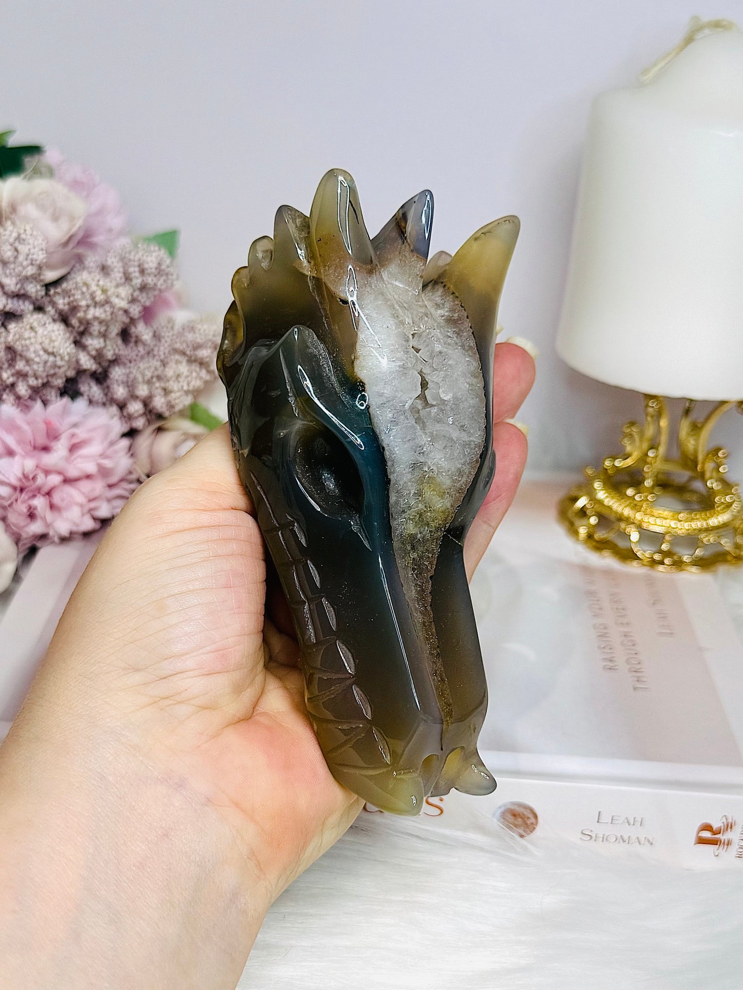 Large Druzy Agate Carved Dragon Head 12cm