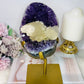 Huge Stunning High Grade Deep Purple Amethyst Cluster with Calcite Inclusion On Gold Stand 21cm 1.5KG