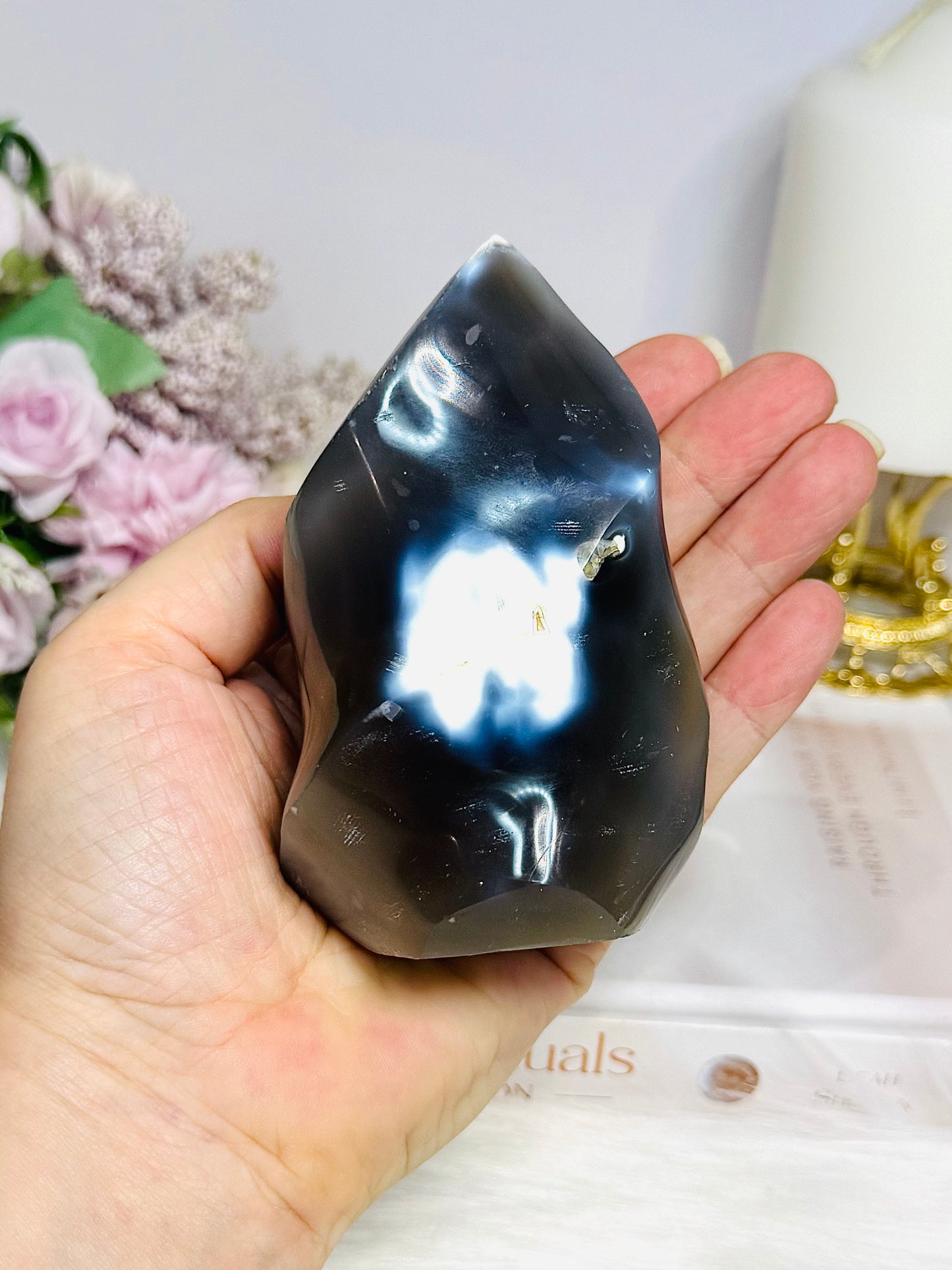Orca Agate Carved Flame 10cm 375g