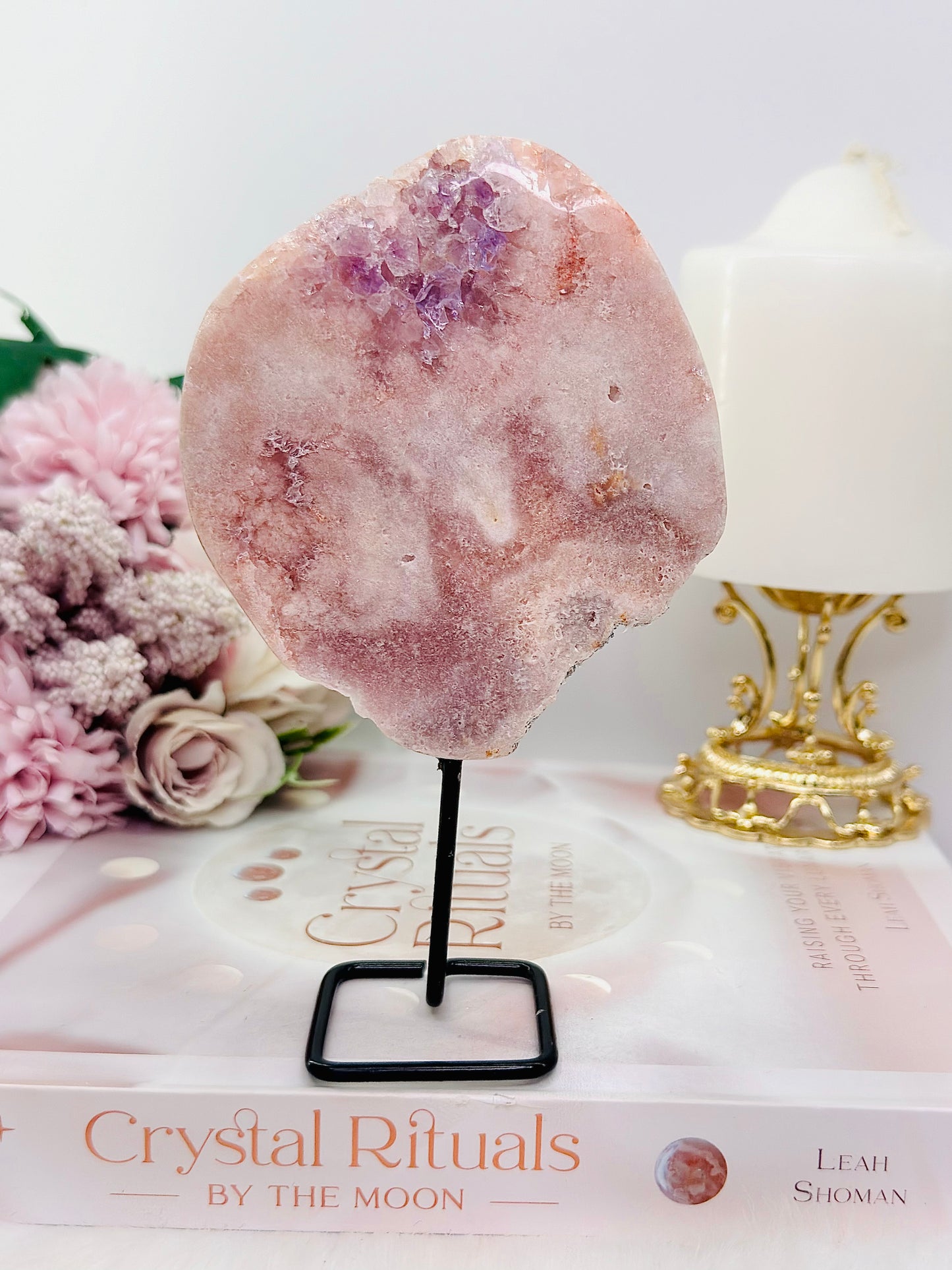 Natural Druzy Pink Amethyst Slab on Stand 15cm